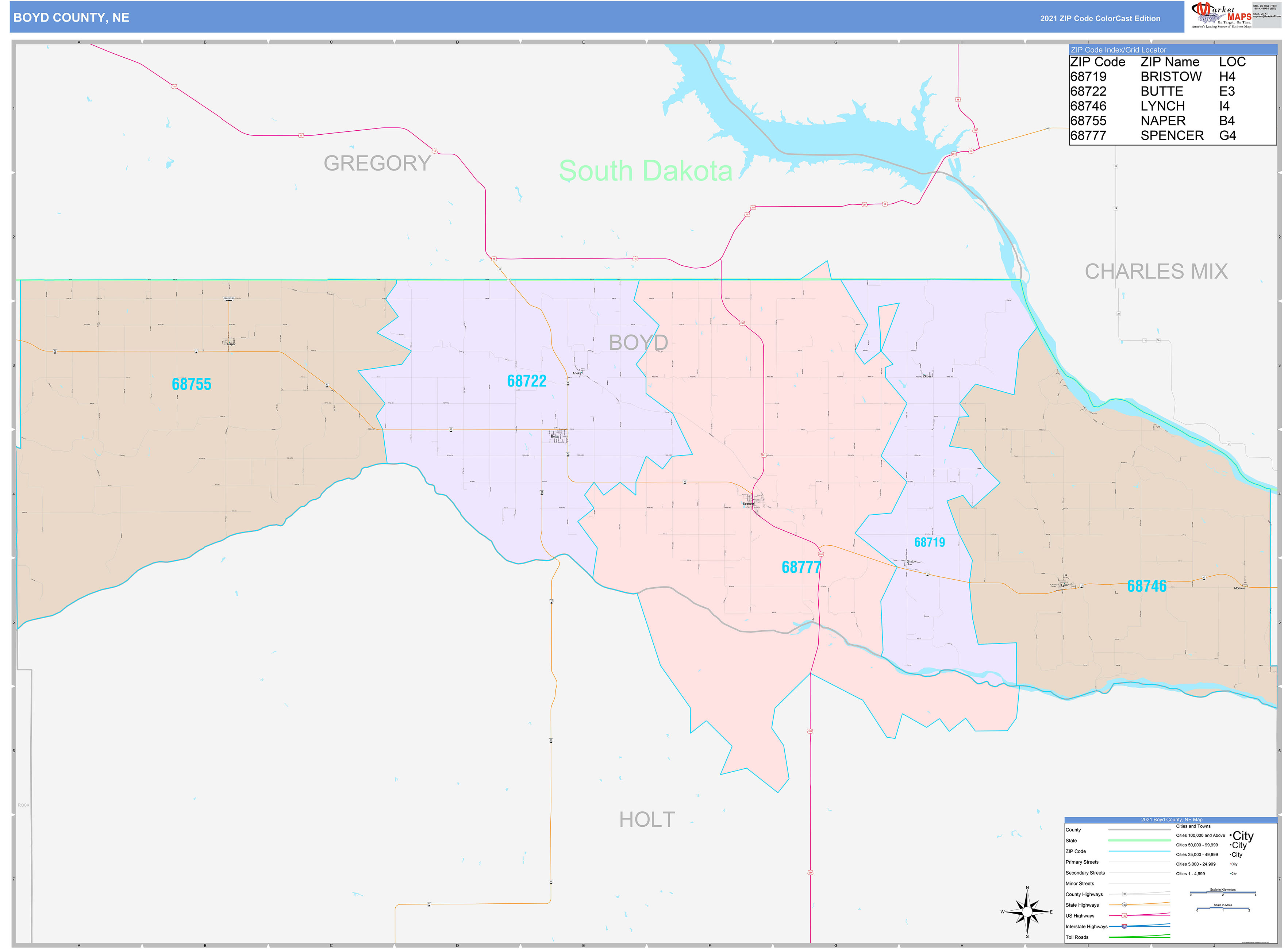 Boyd County, NE Wall Map Color Cast Style by MarketMAPS