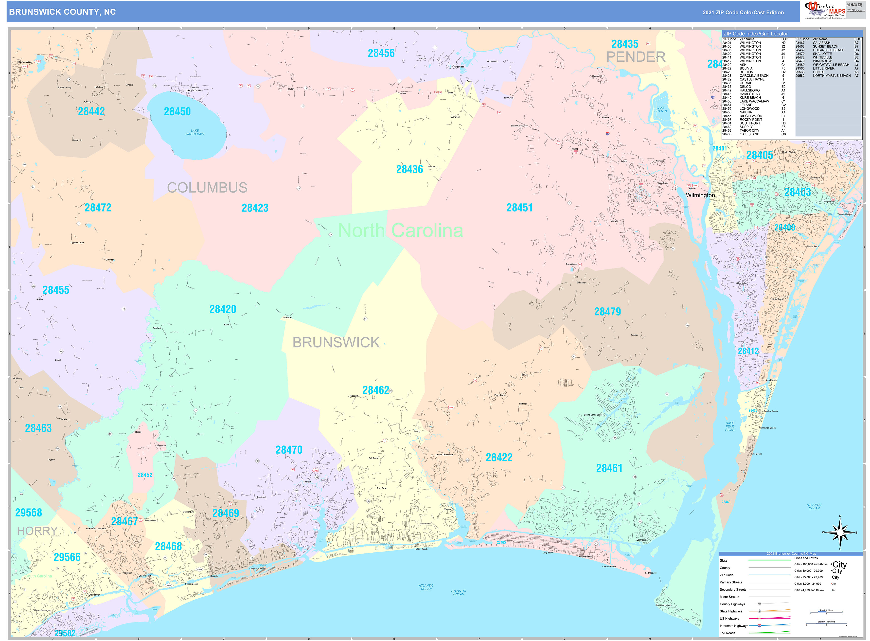 brunswick-county-nc-wall-map-color-cast-style-by-marketmaps-mapsales