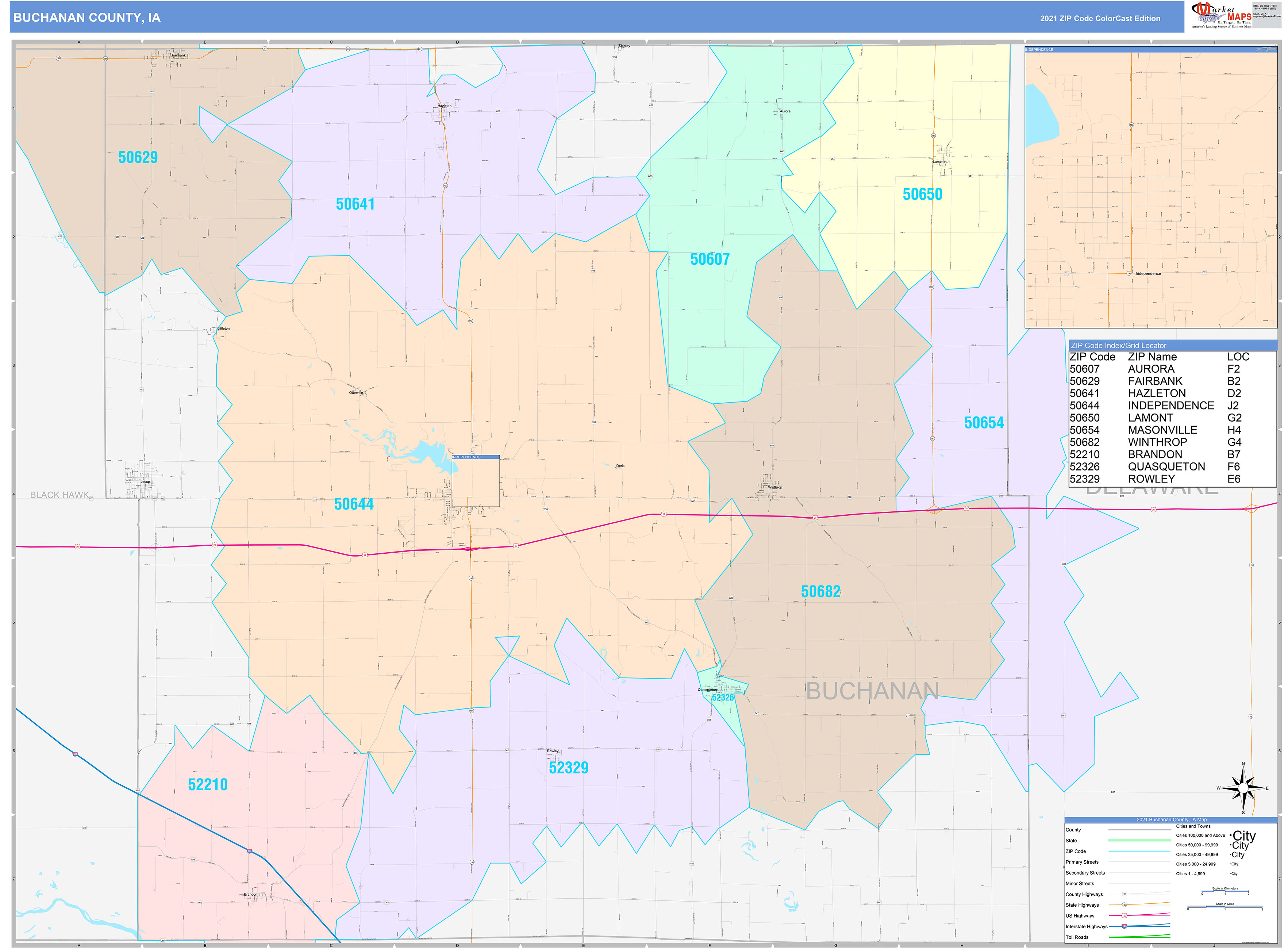 Buchanan County, IA Wall Map Color Cast Style by MarketMAPS