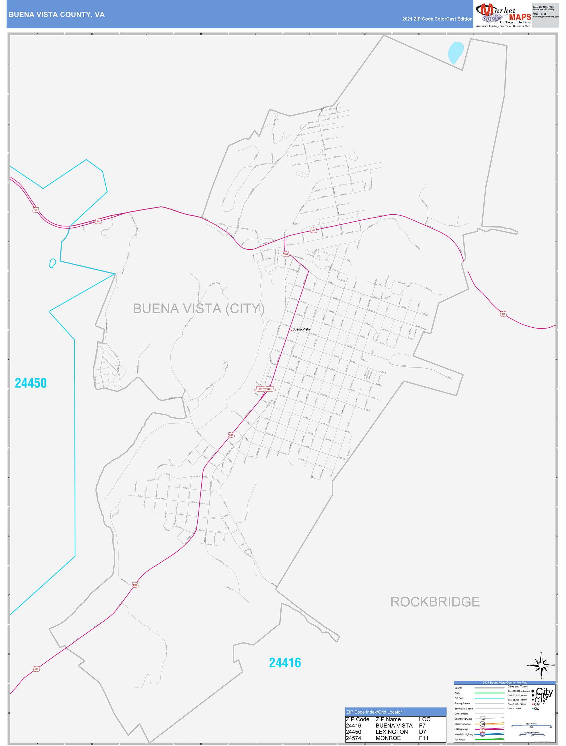 Buena Vista County, VA Wall Map Color Cast Style by MarketMAPS MapSales