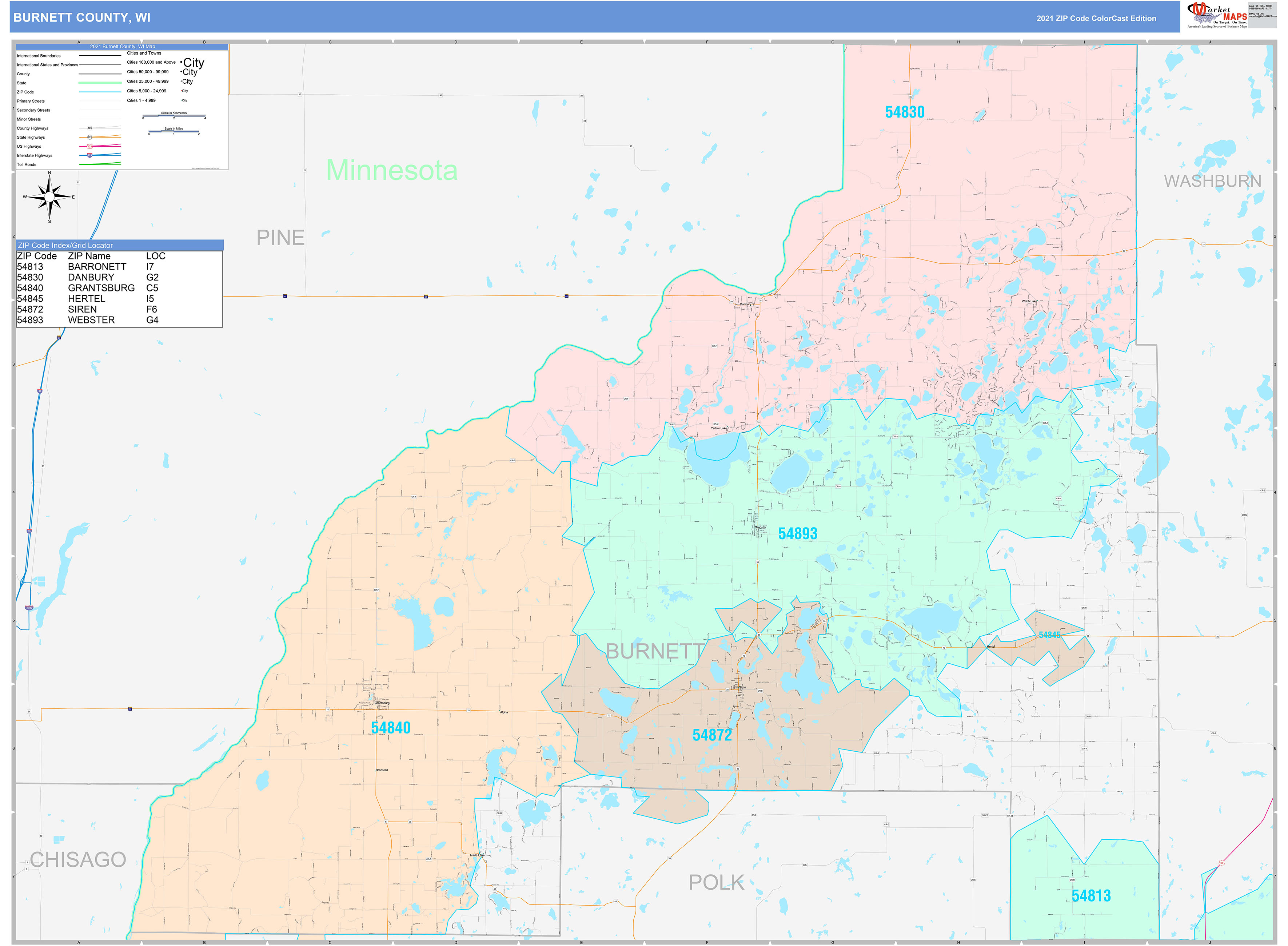 County, WI Wall Map Color Cast Style by MarketMAPS