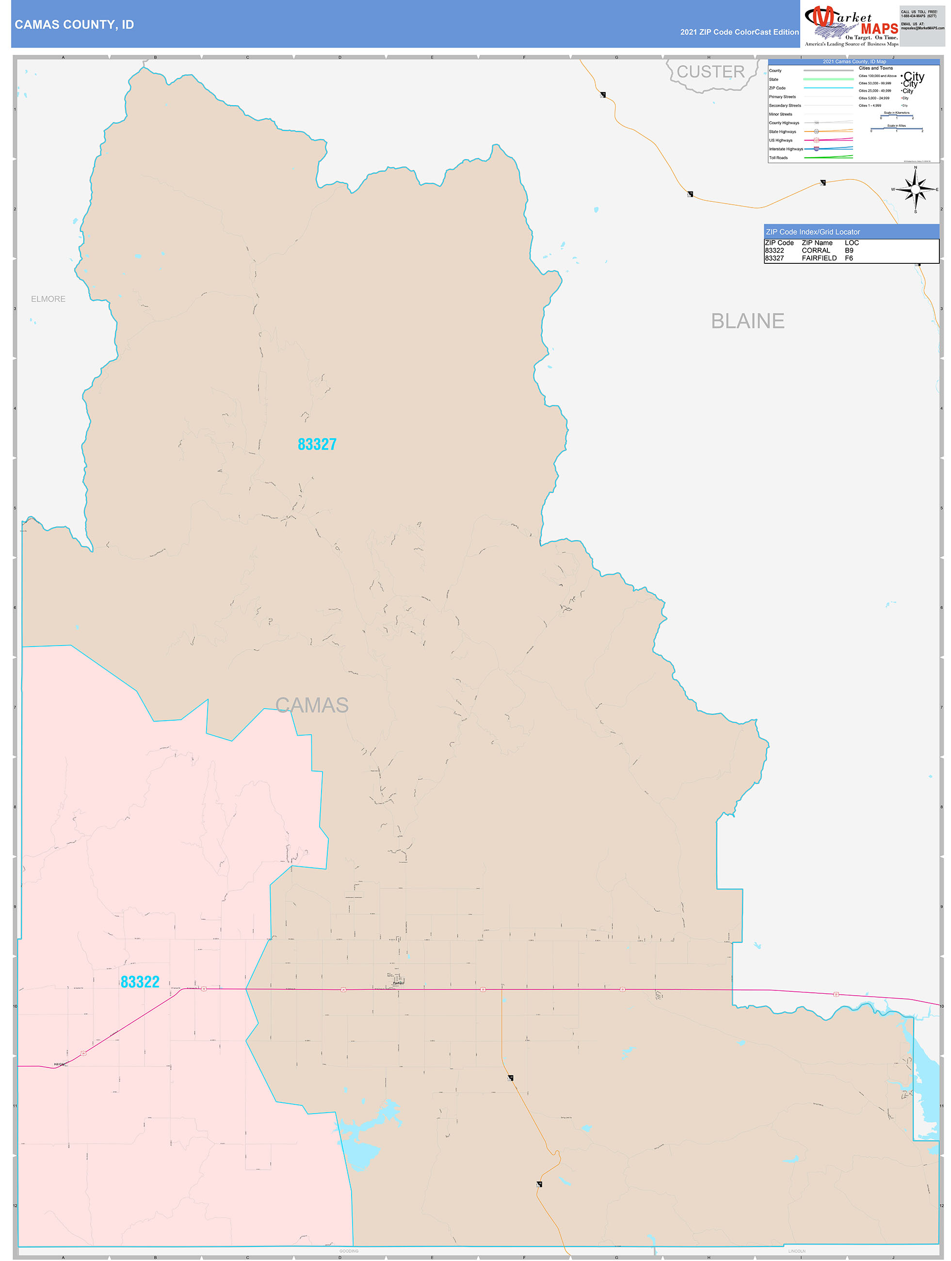 Camas County, ID Wall Map Color Cast Style by MarketMAPS