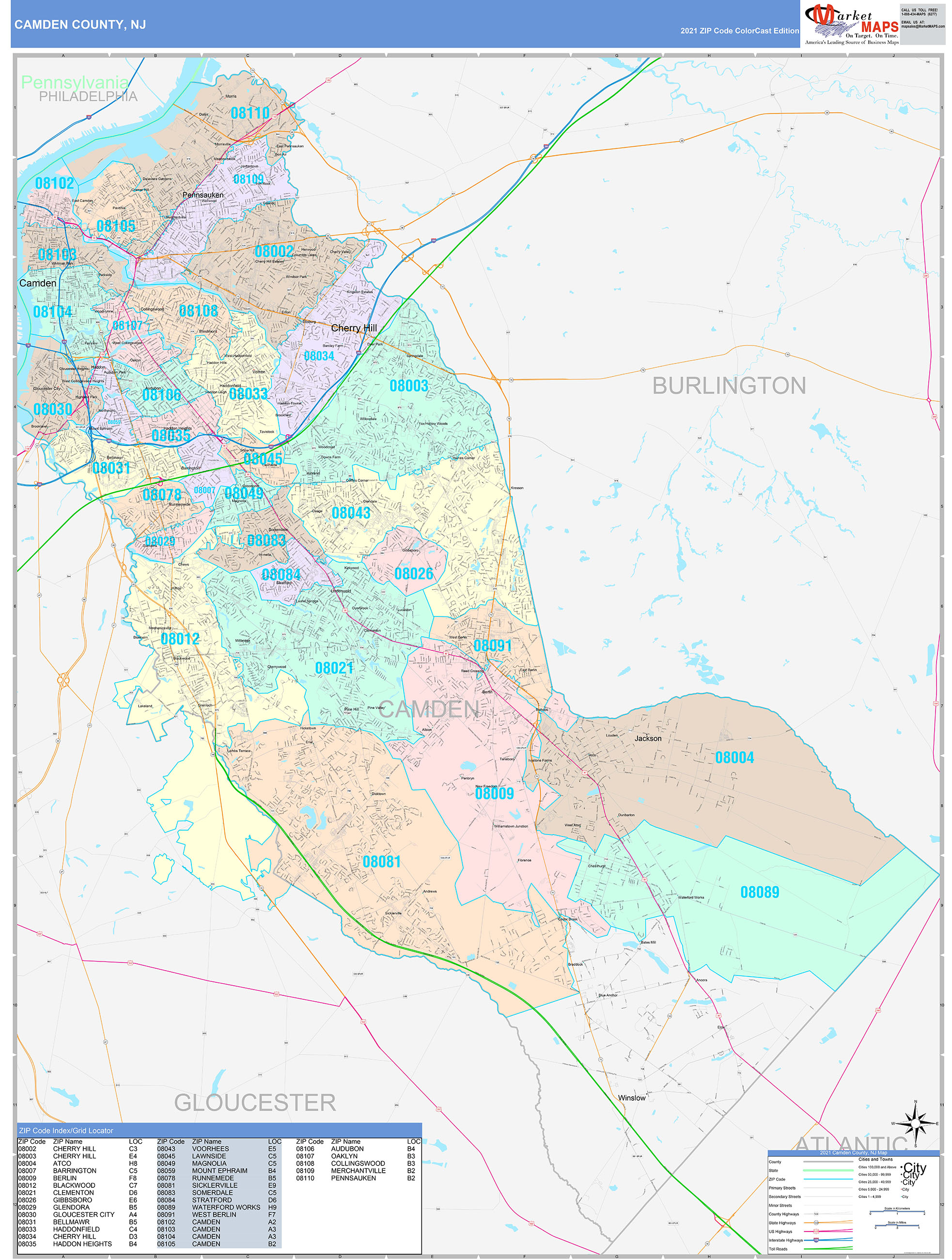 Camden County NJ Wall Map Color Cast Style By MarketMAPS MapSales