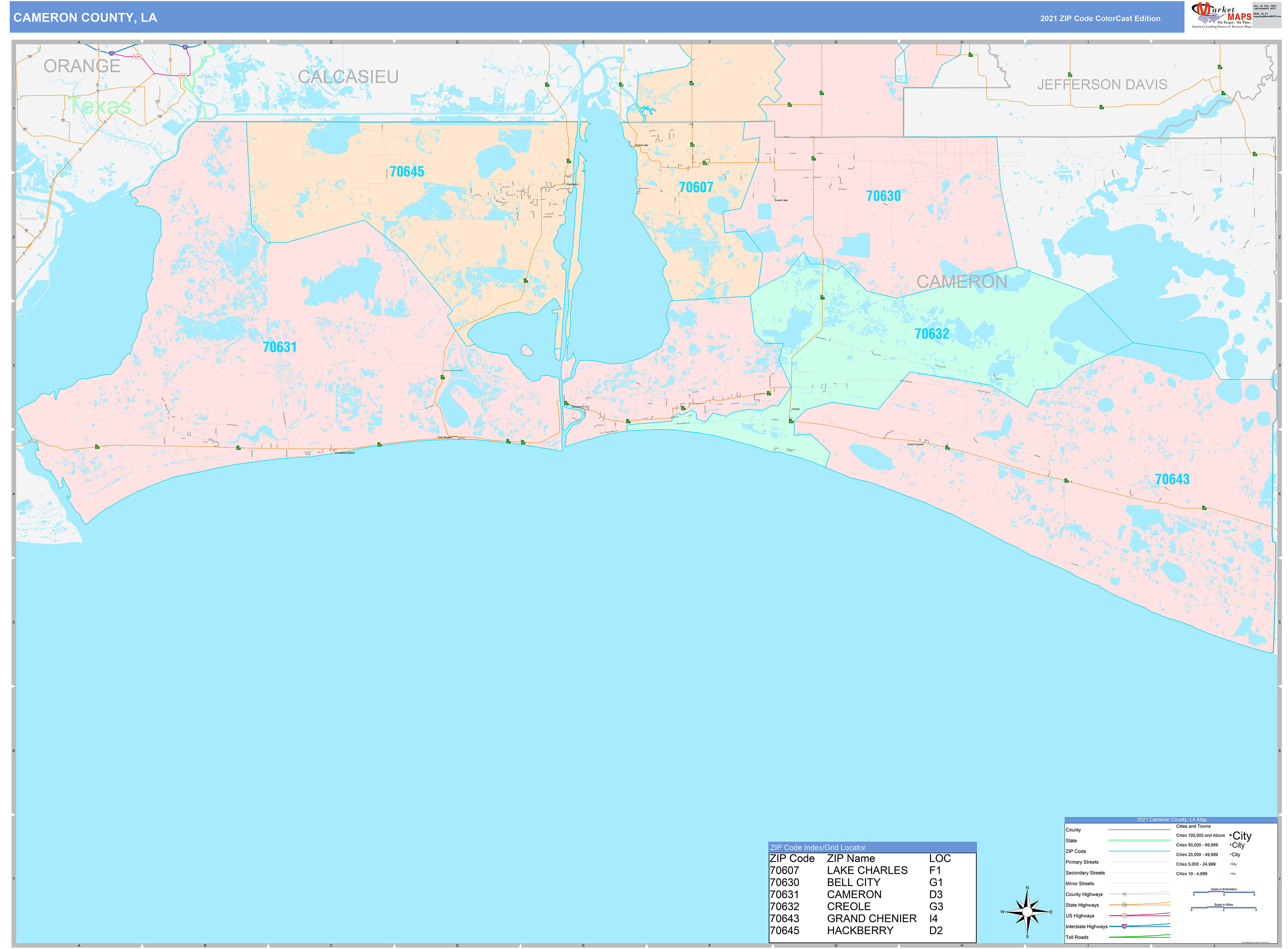 Cameron County, LA Wall Map Color Cast Style by MarketMAPS
