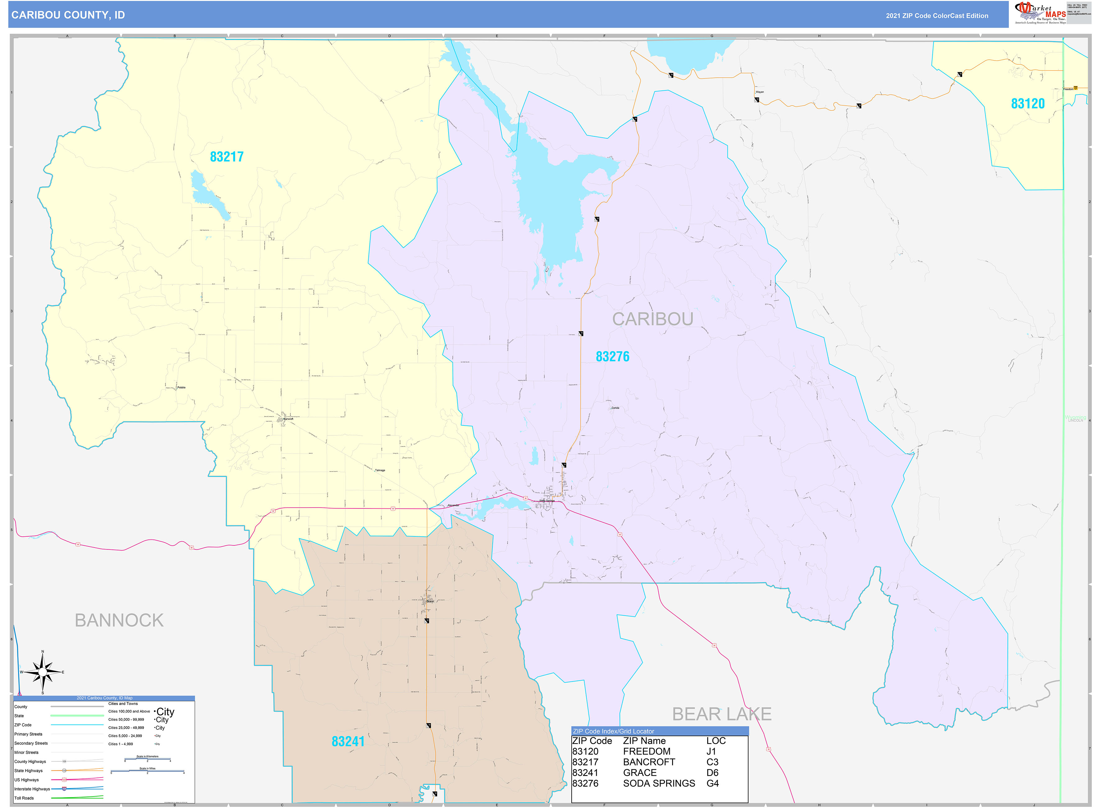Caribou County, ID Wall Map Color Cast Style by MarketMAPS MapSales