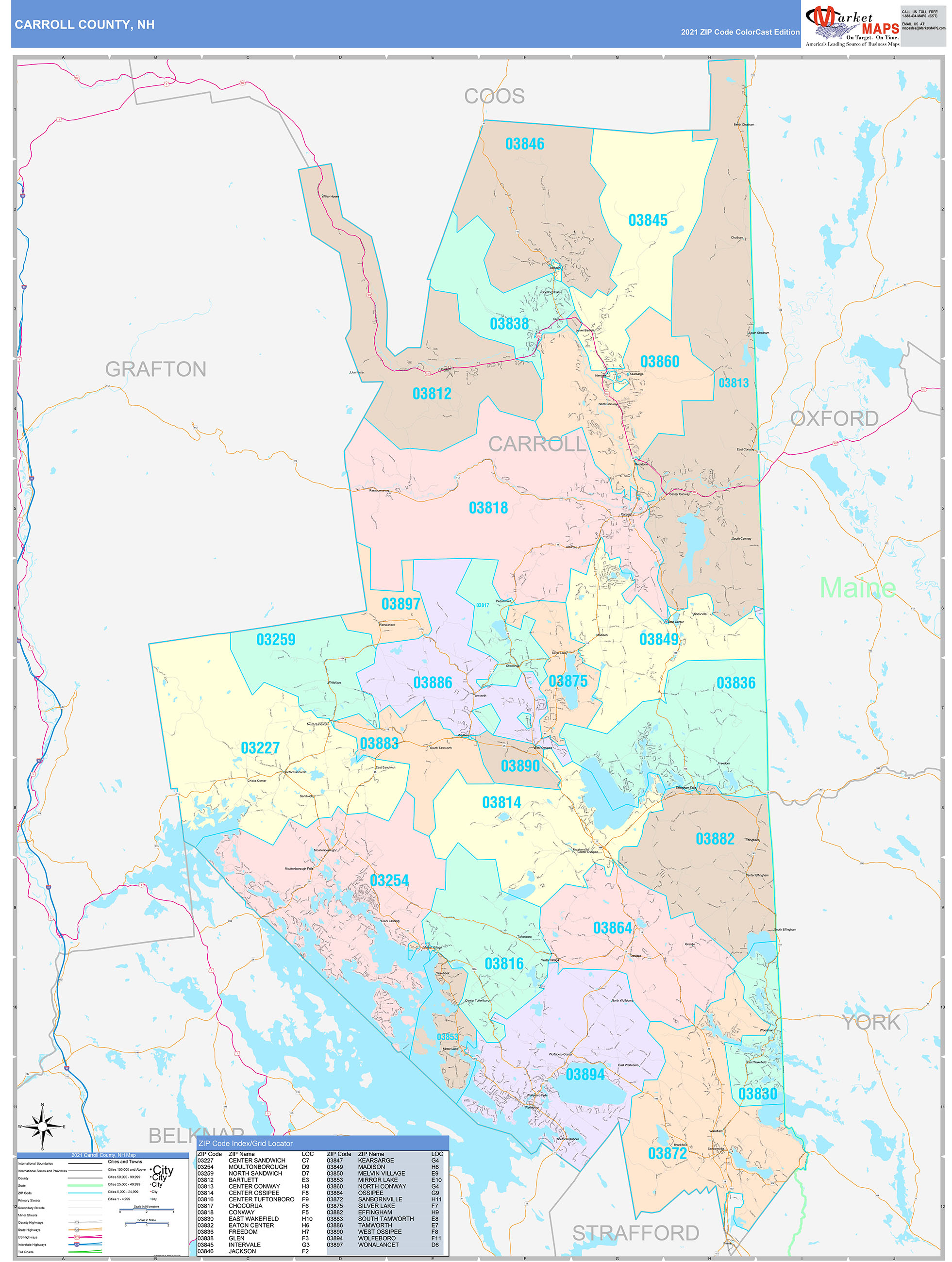 Carroll County, NH Wall Map Color Cast Style by MarketMAPS MapSales