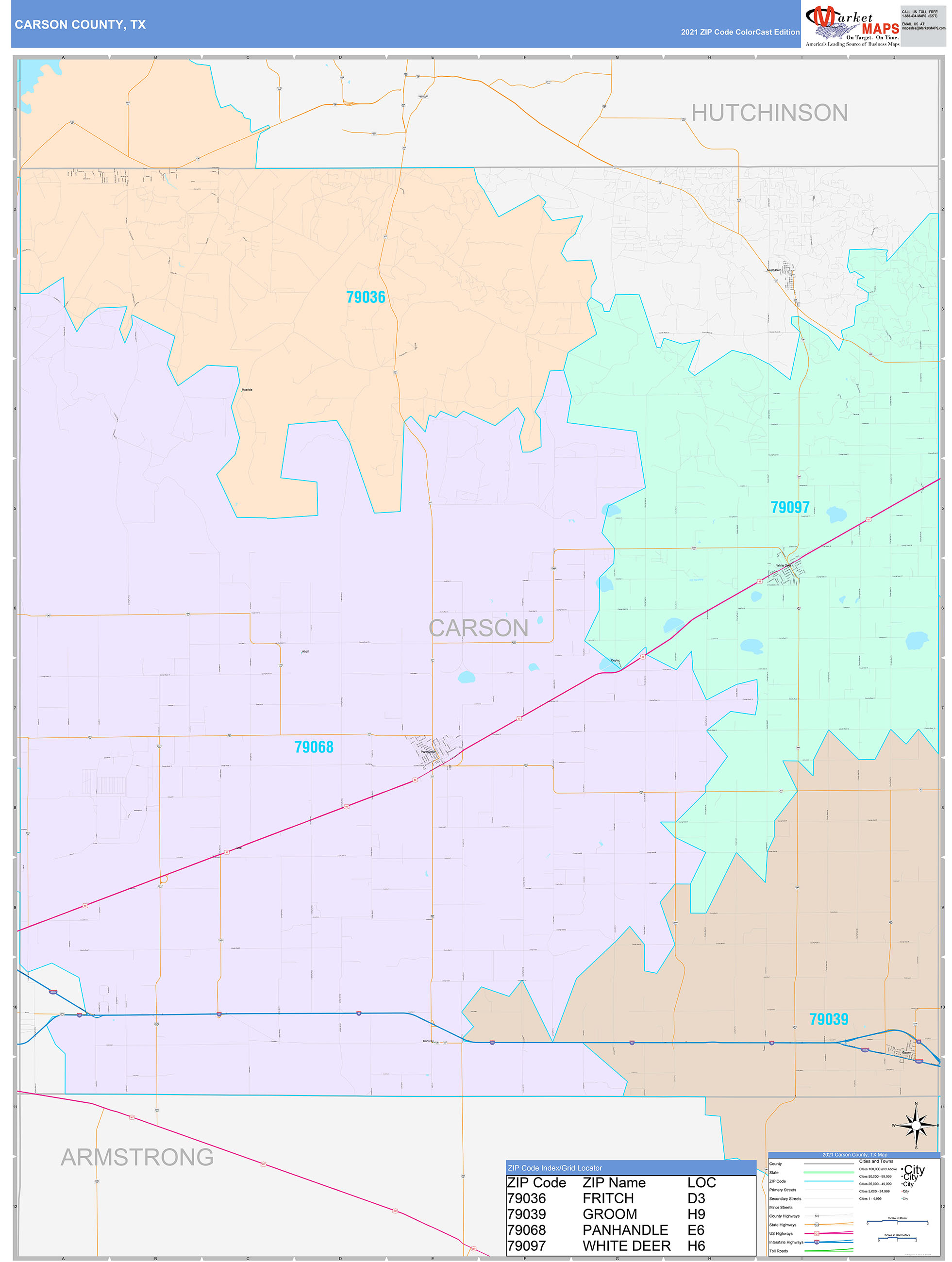Carson County, TX Wall Map Color Cast Style by MarketMAPS