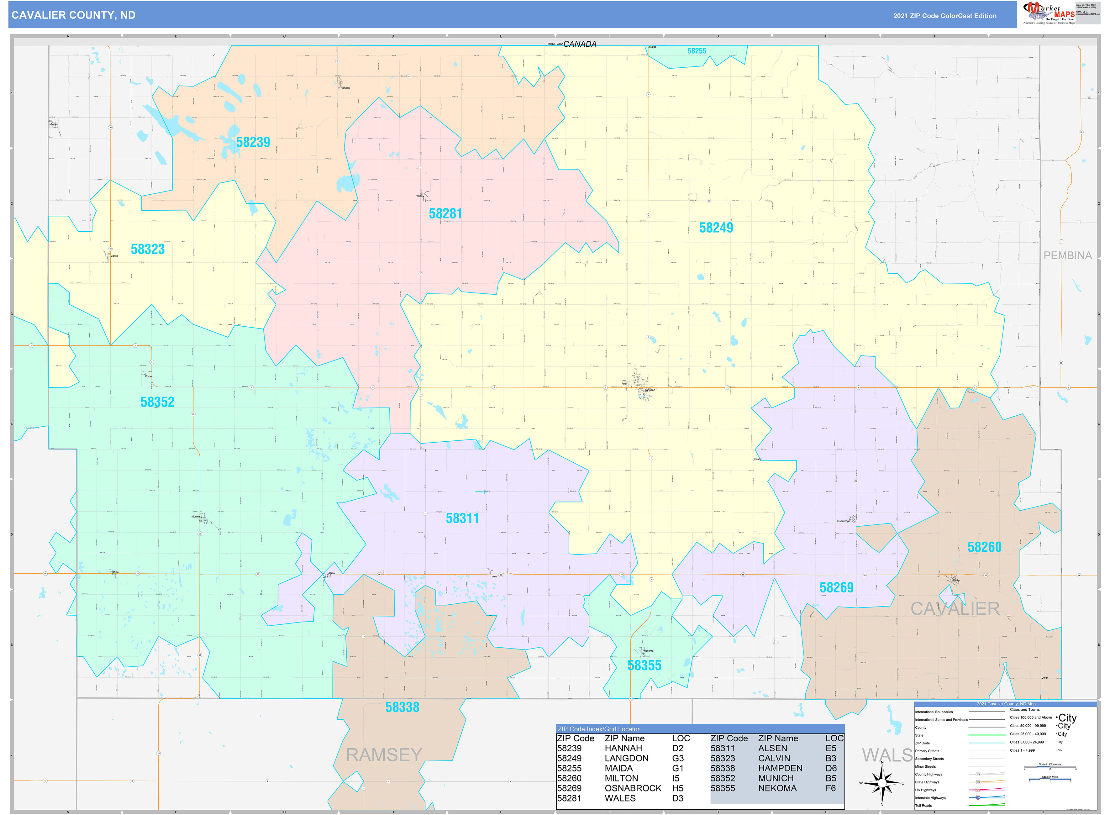 Cavalier County, ND Wall Map Color Cast Style by MarketMAPS