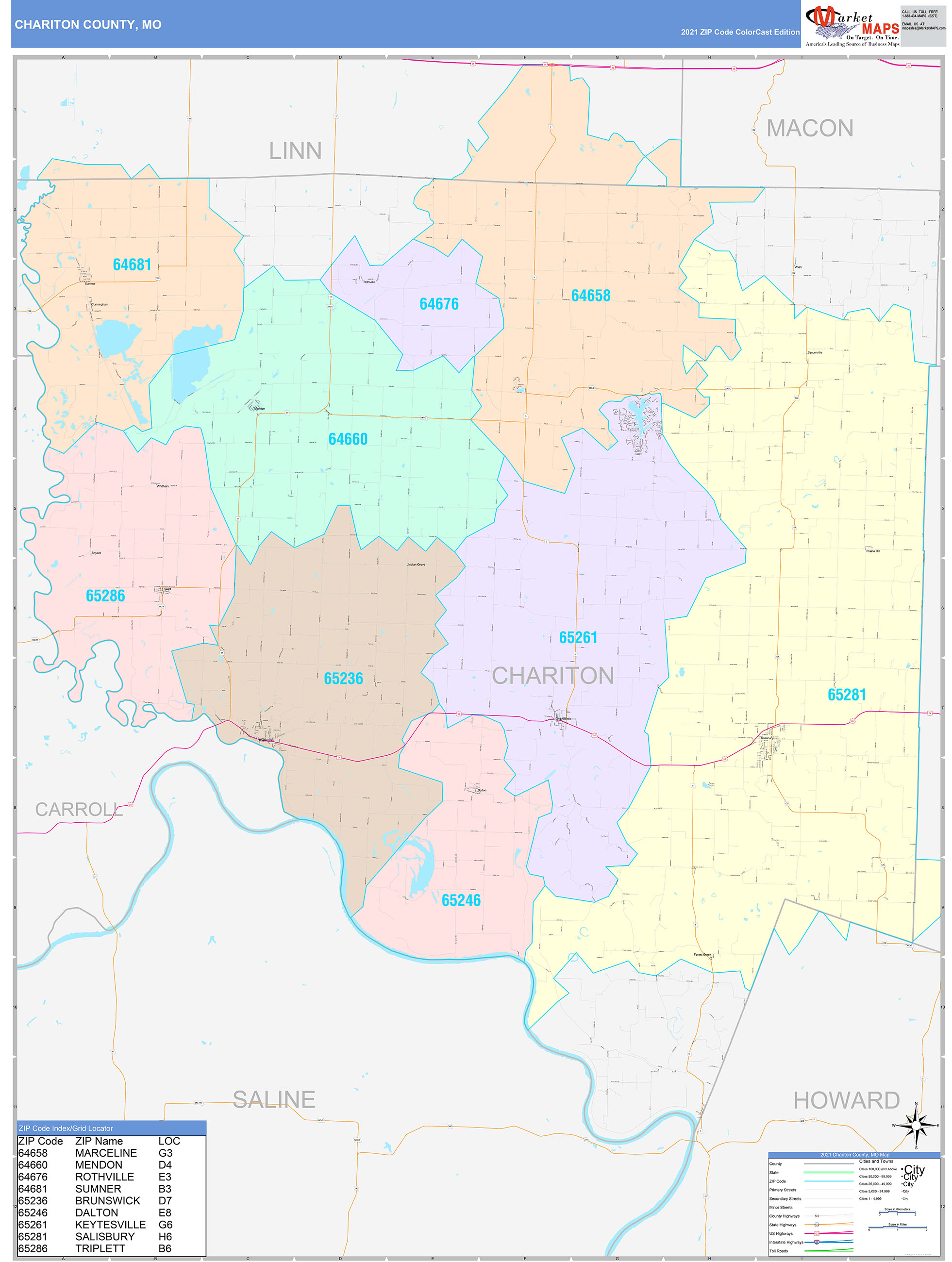 Chariton County, MO Wall Map Color Cast Style by MarketMAPS