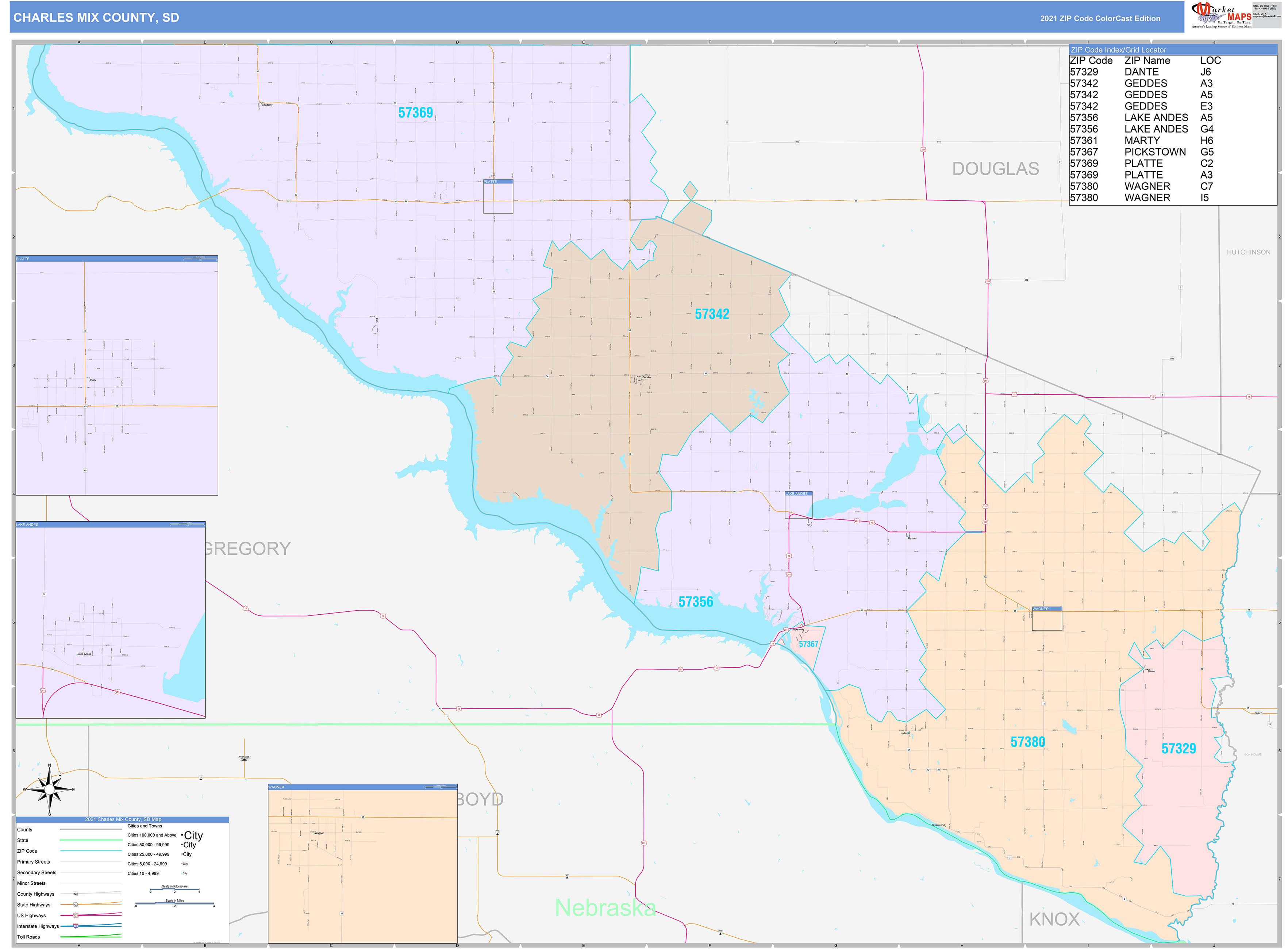 Charles Mix County, SD Wall Map Color Cast Style by MarketMAPS
