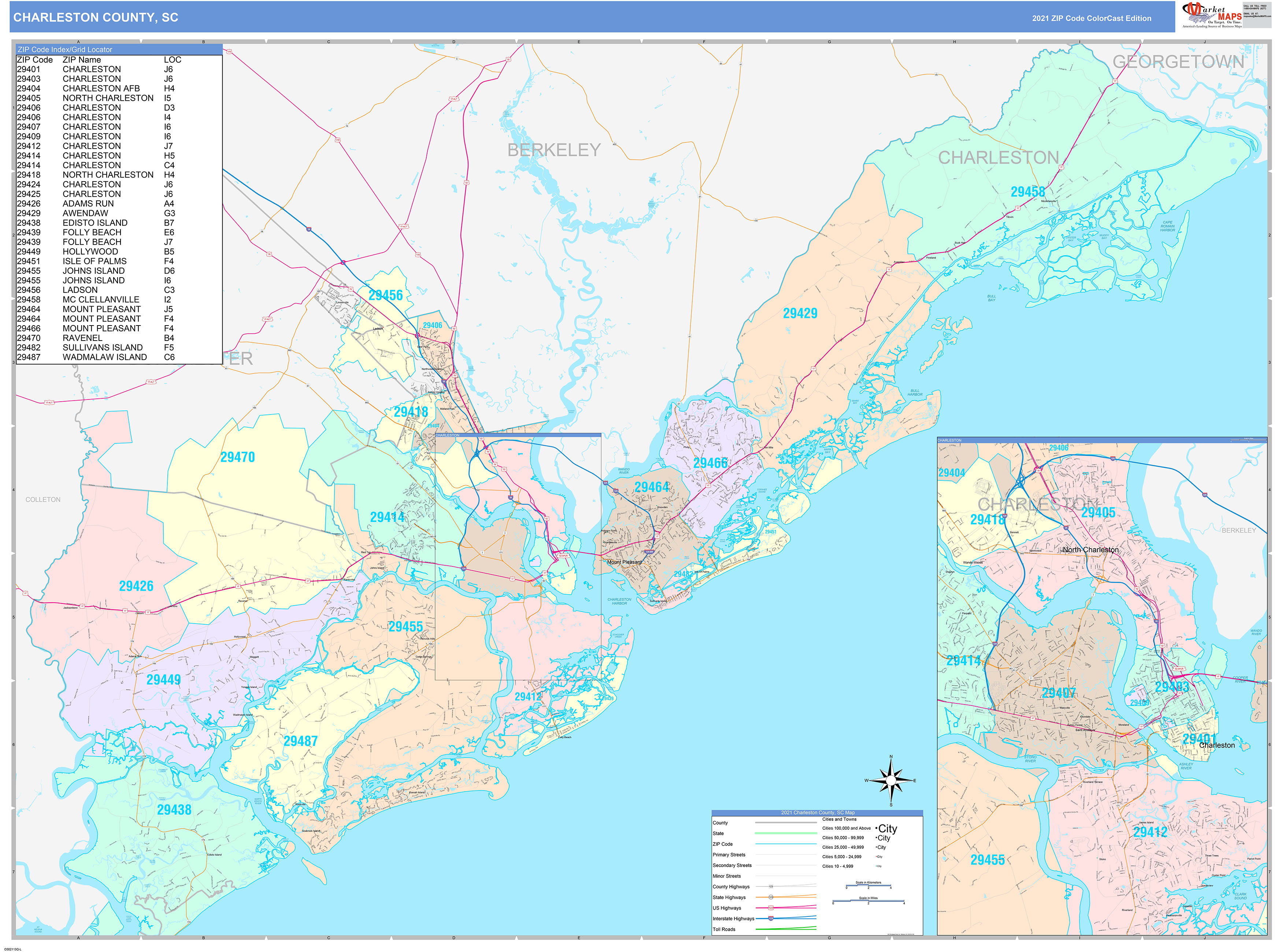 Charleston County Sc Wall Map Color Cast Style By Marketmaps