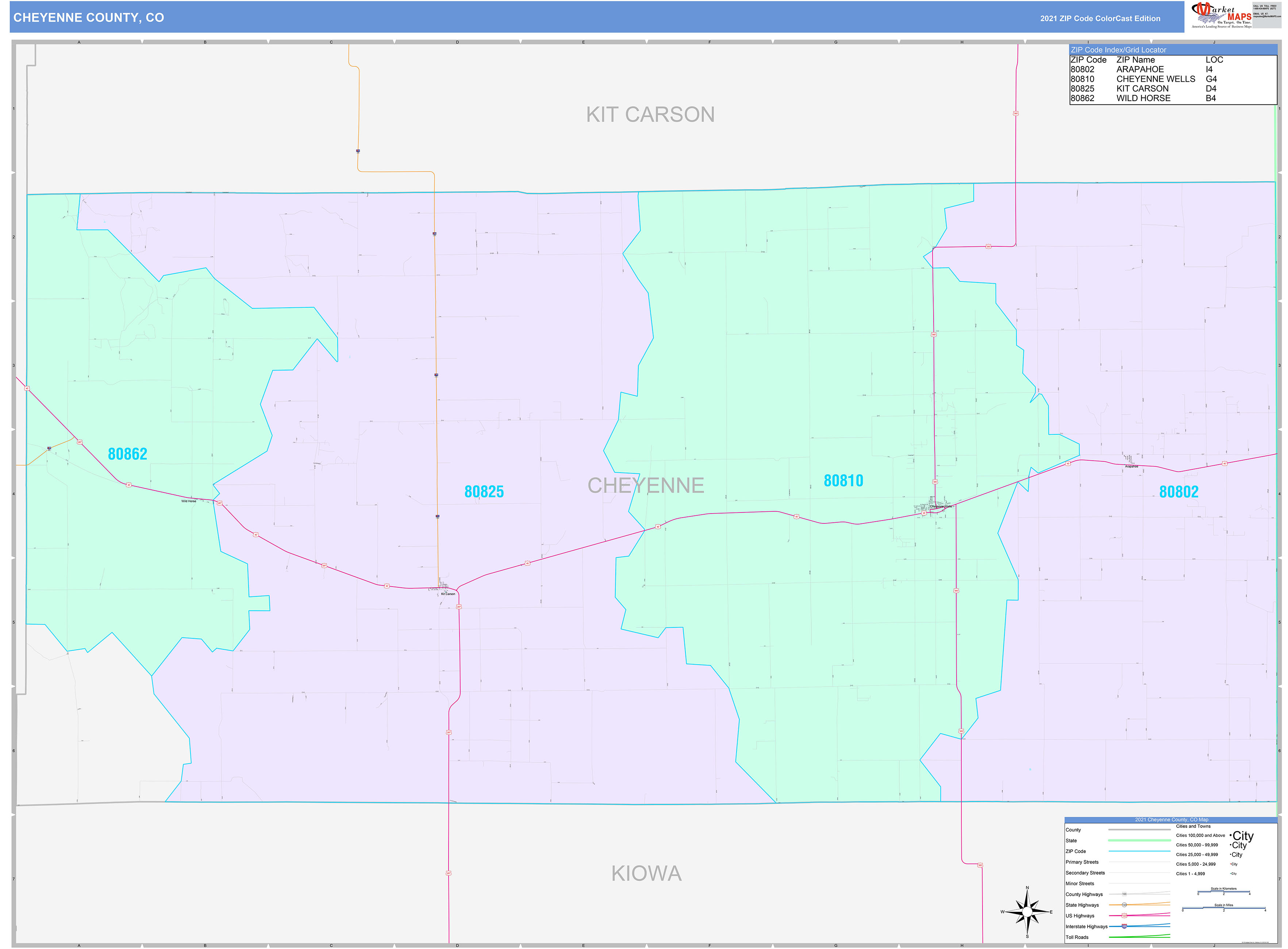Cheyenne County, CO Wall Map Color Cast Style by MarketMAPS