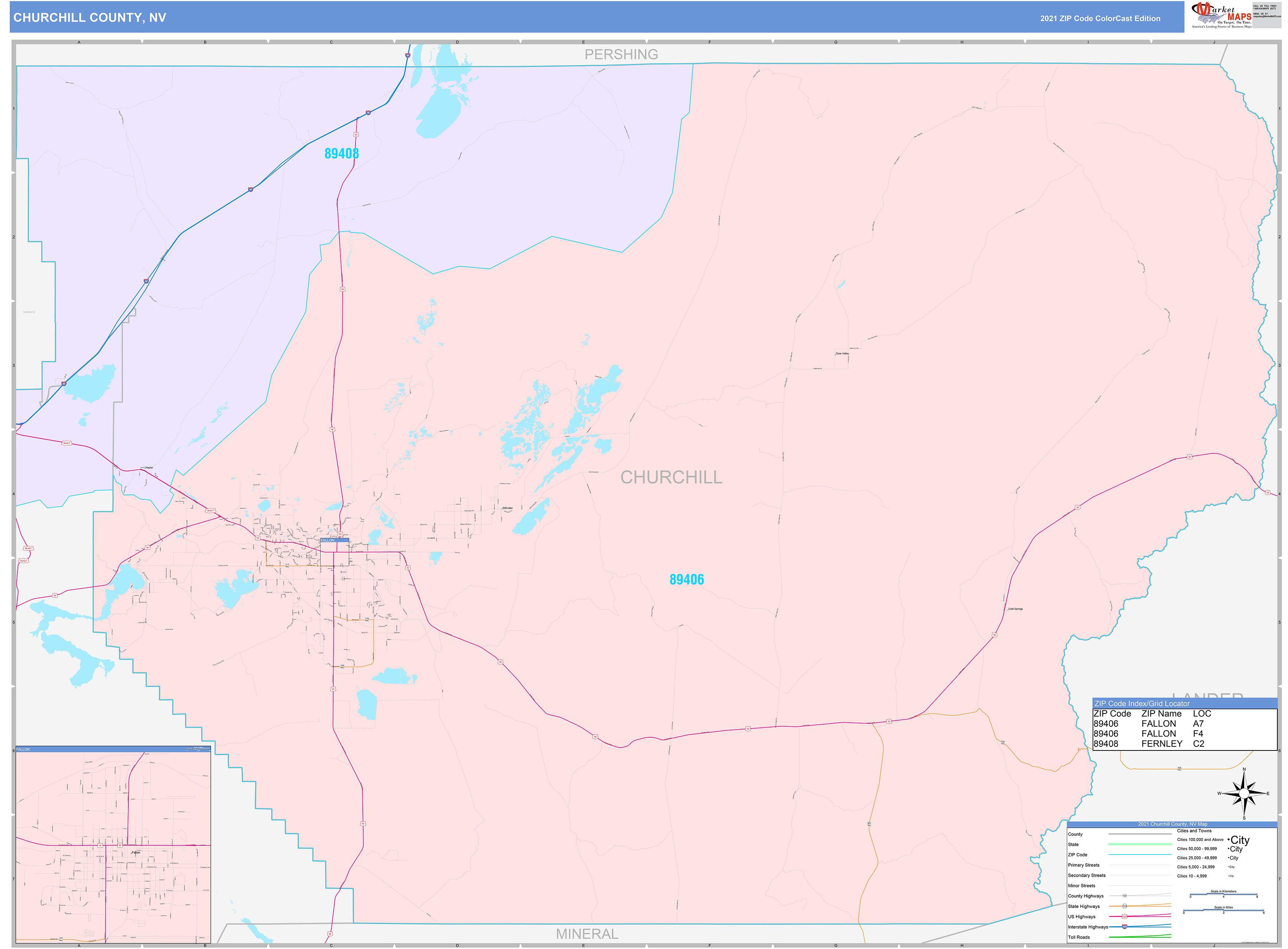 Churchill County, NV Wall Map Color Cast Style by MarketMAPS