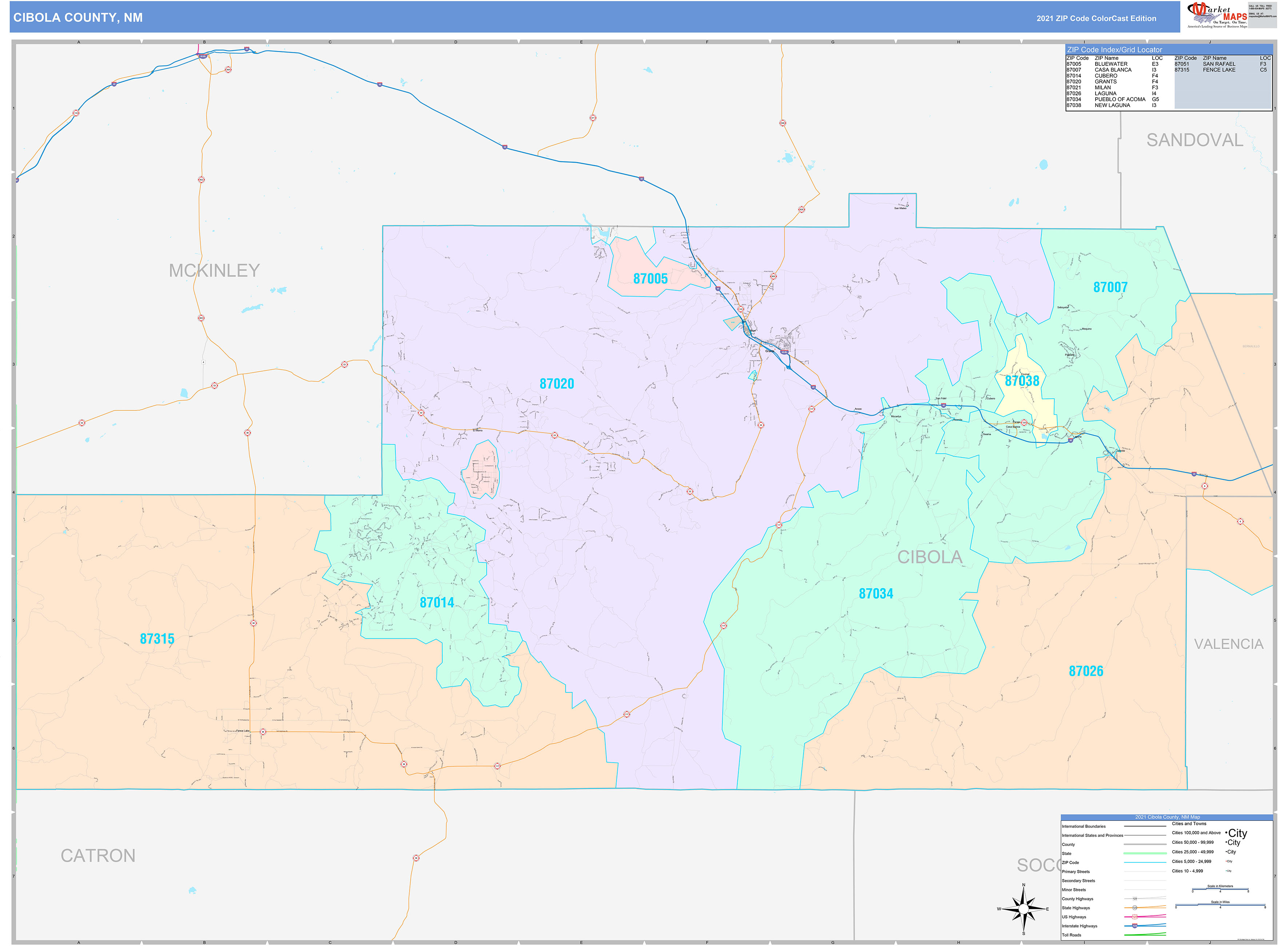 Cibola County, NM Wall Map Color Cast Style by MarketMAPS
