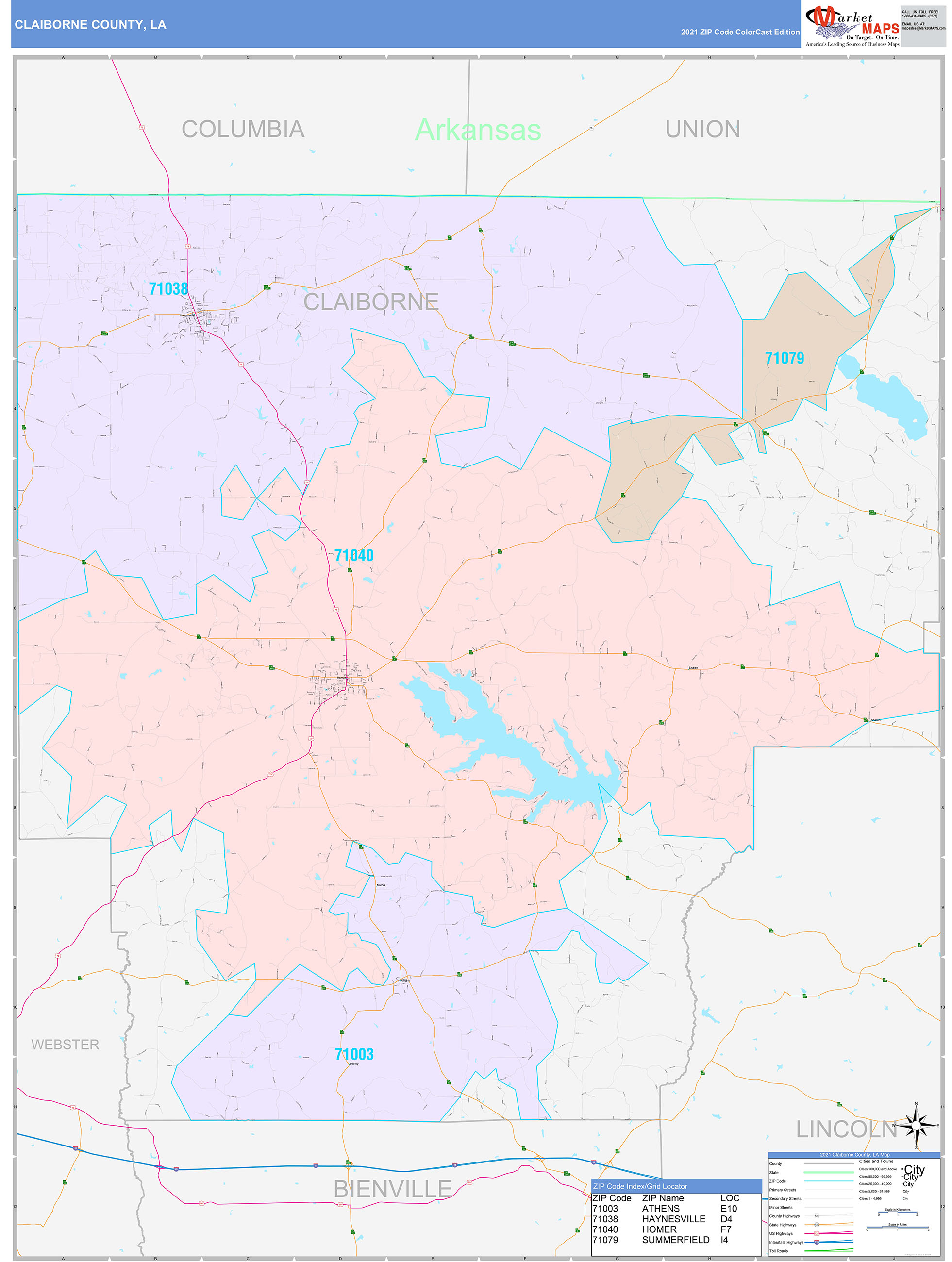 Claiborne County, LA Wall Map Color Cast Style by MarketMAPS