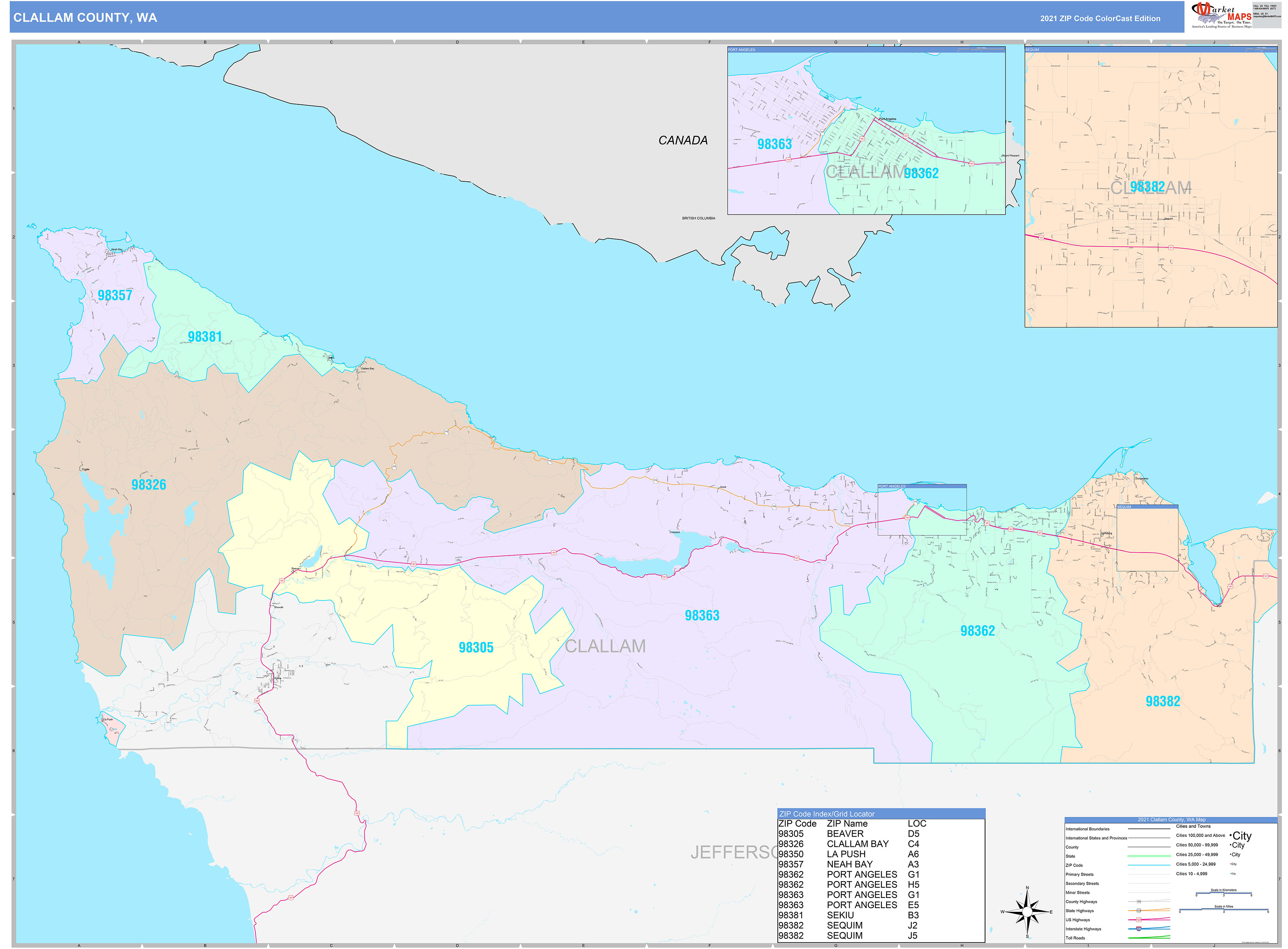 Clallam County, WA Wall Map Color Cast Style by MarketMAPS