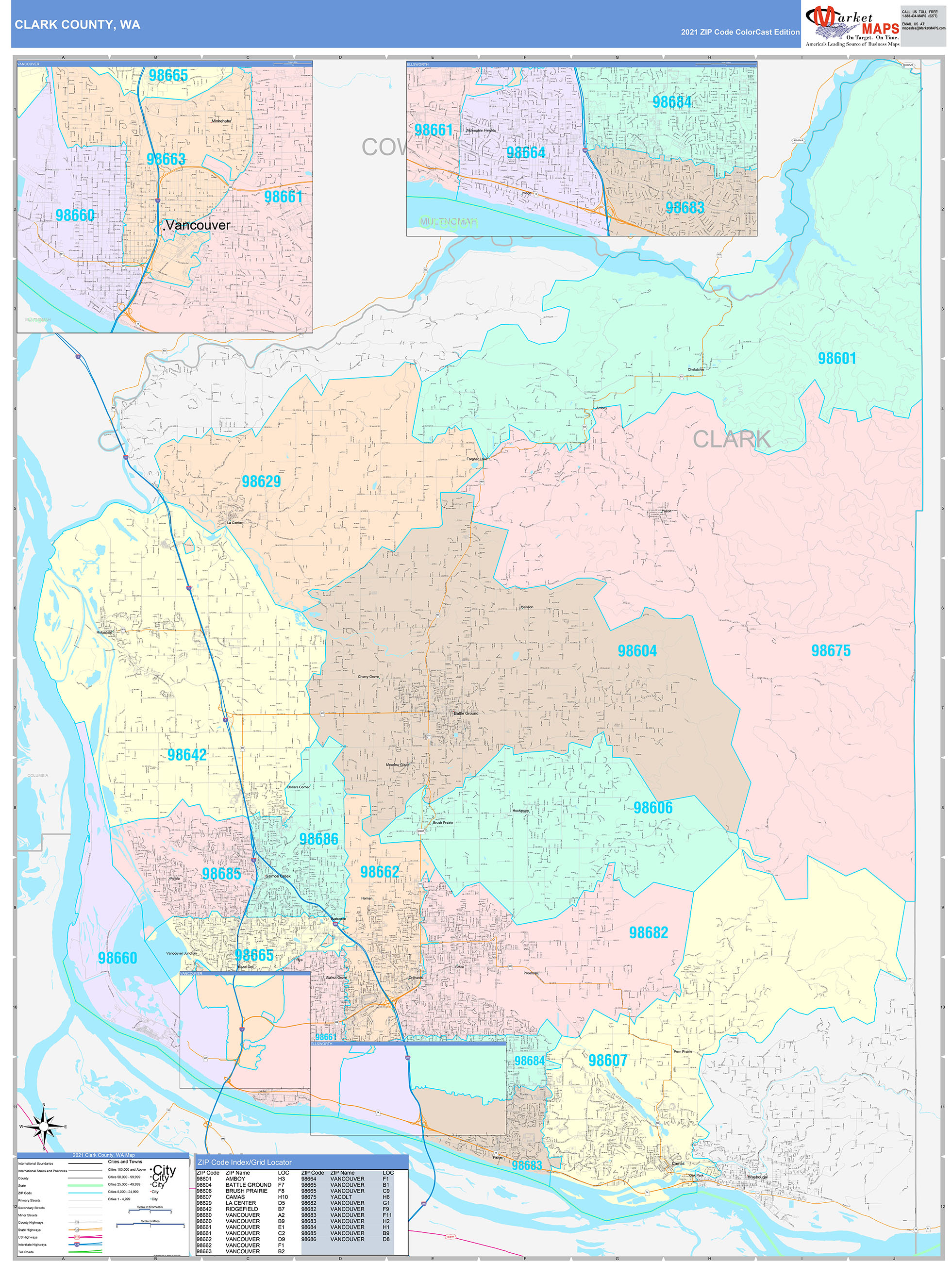 Clark County WA Wall Map Color Cast Style By MarketMAPS MapSales Clark County WA Wall Map Color Cast Style By MarketMAPS MapSales