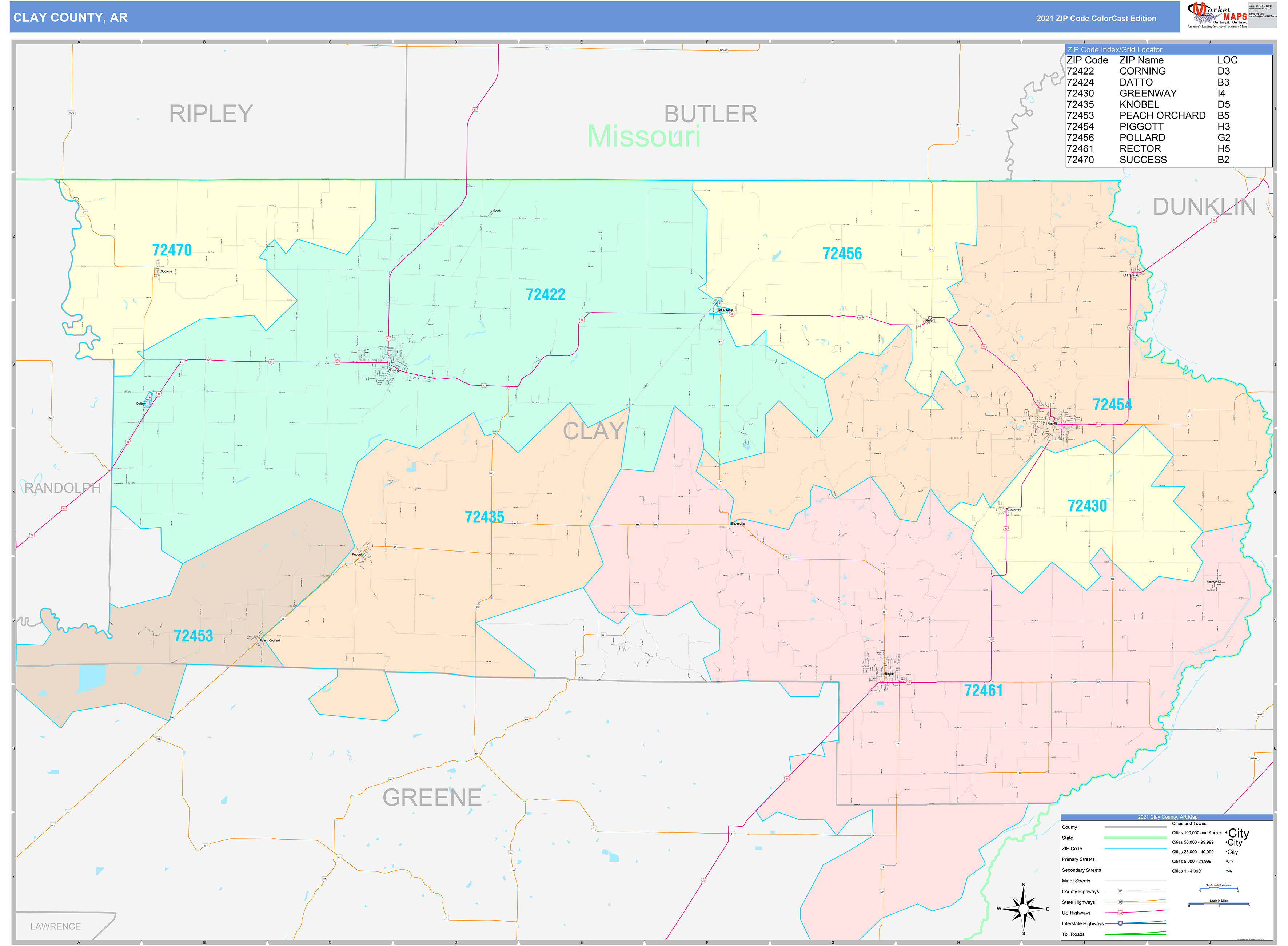 Clay County, AR Wall Map Color Cast Style by MarketMAPS