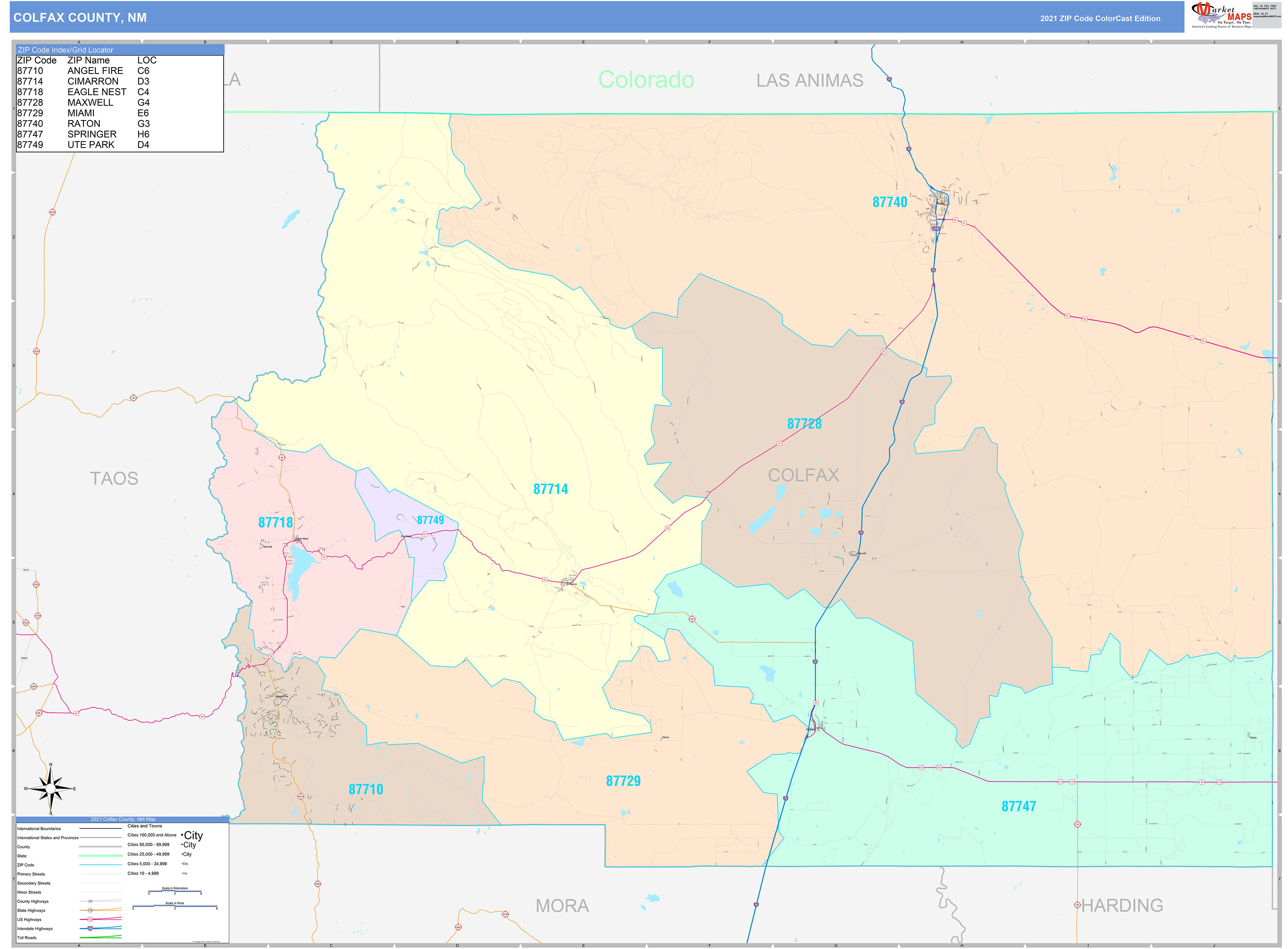 Colfax County, NM Wall Map Color Cast Style by MarketMAPS