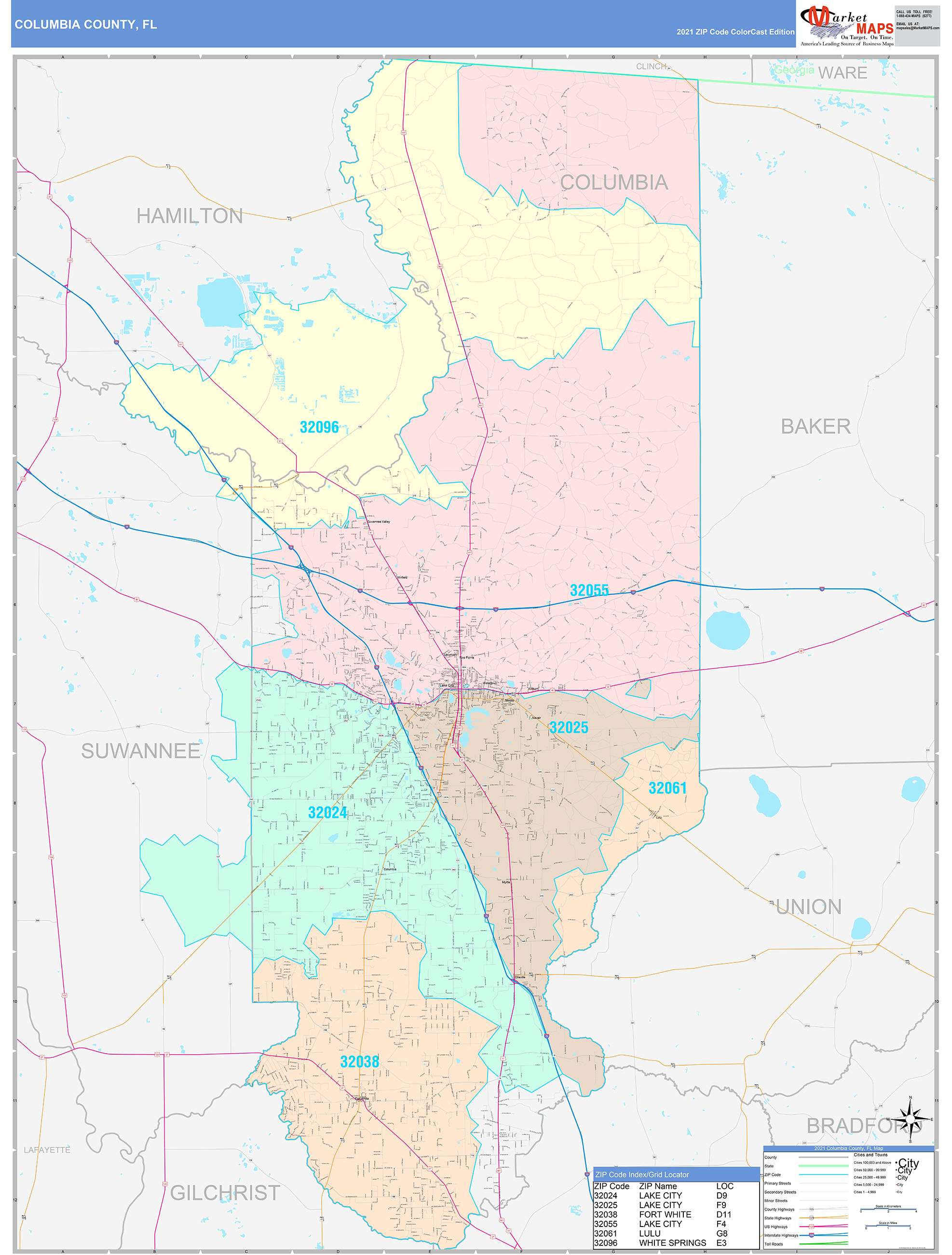 Columbia County, FL Wall Map Color Cast Style by MarketMAPS