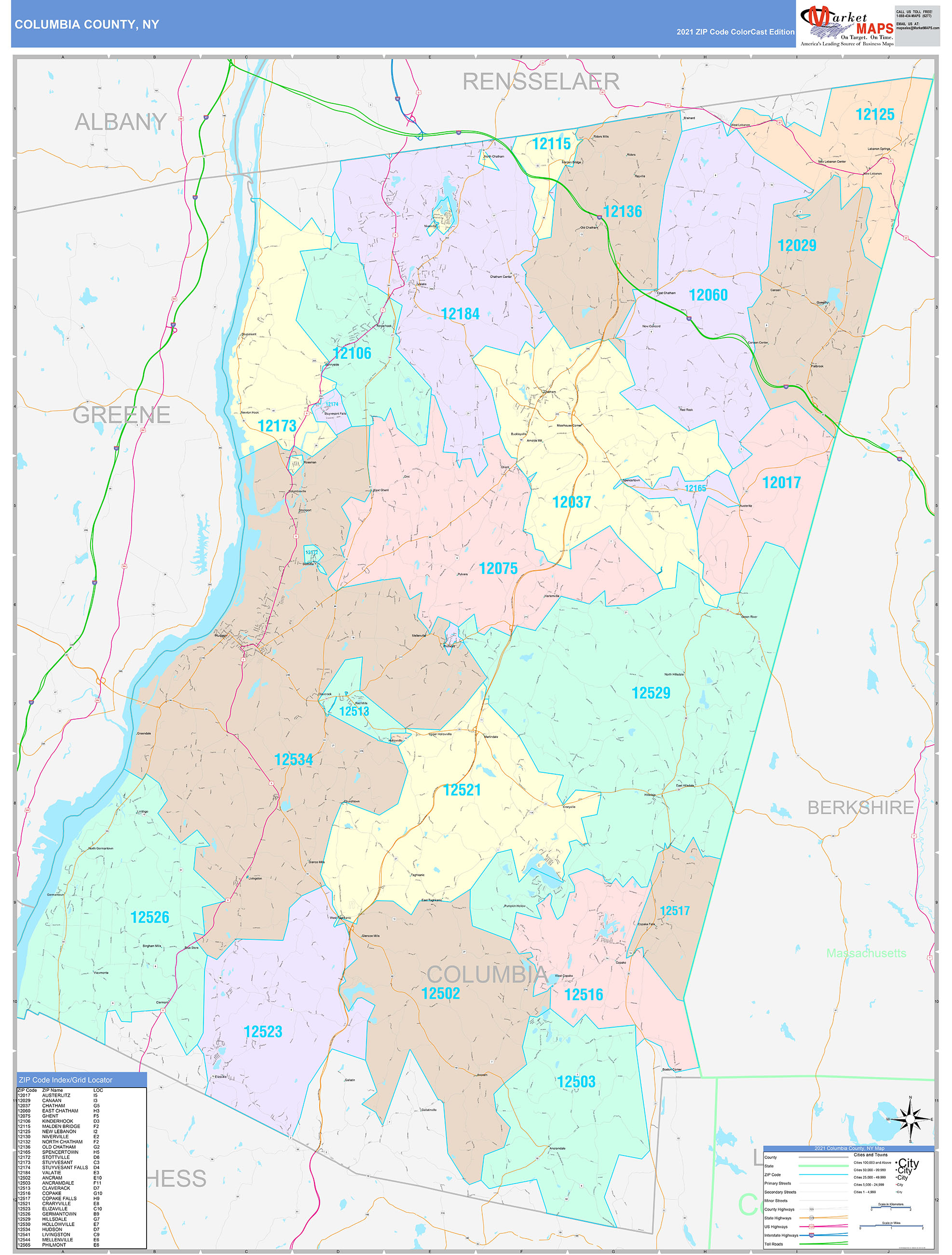 Columbia County, NY Wall Map Color Cast Style by MarketMAPS - MapSales.com