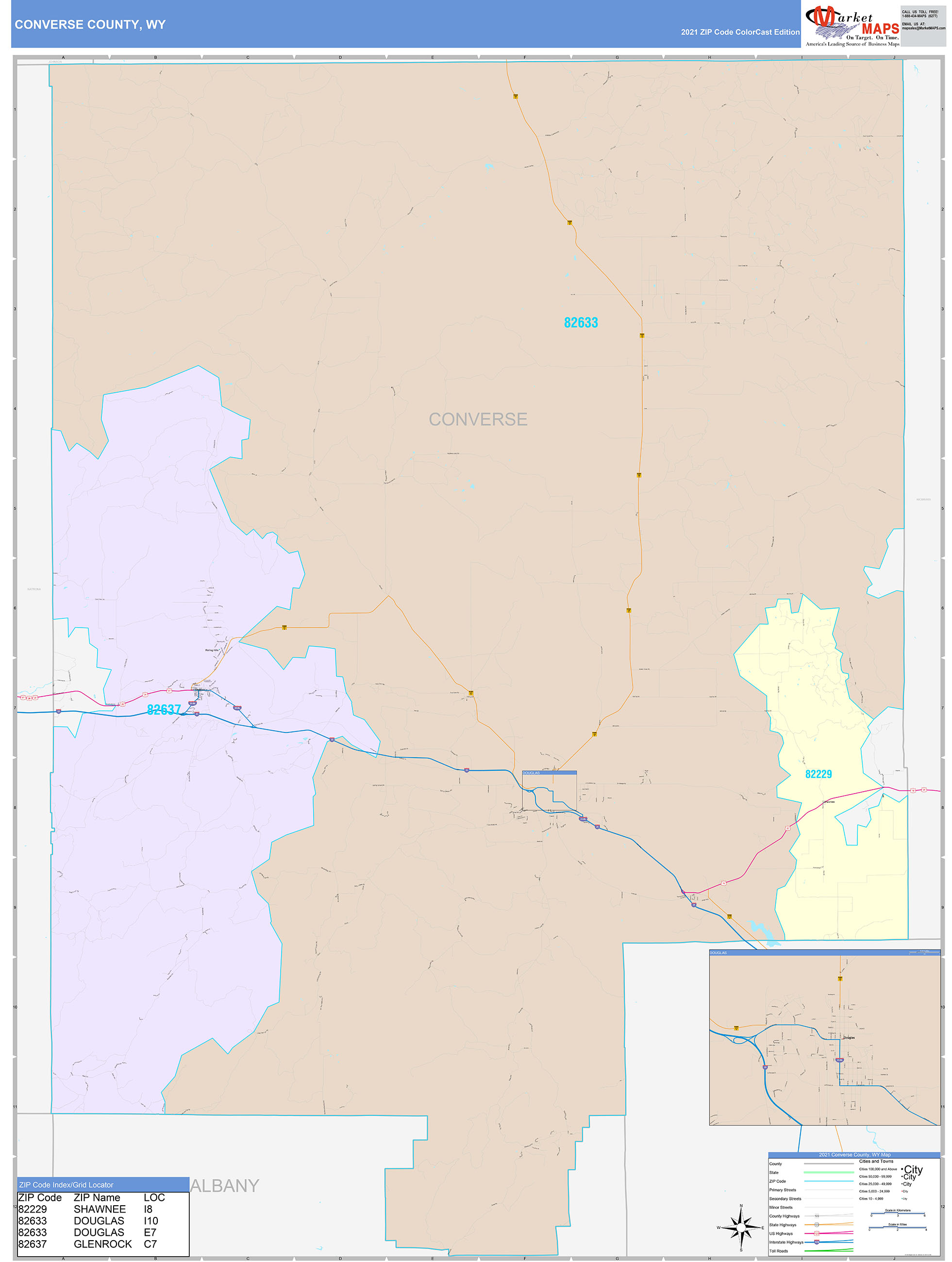 Converse County, WY Wall Map Color Cast Style by MarketMAPS