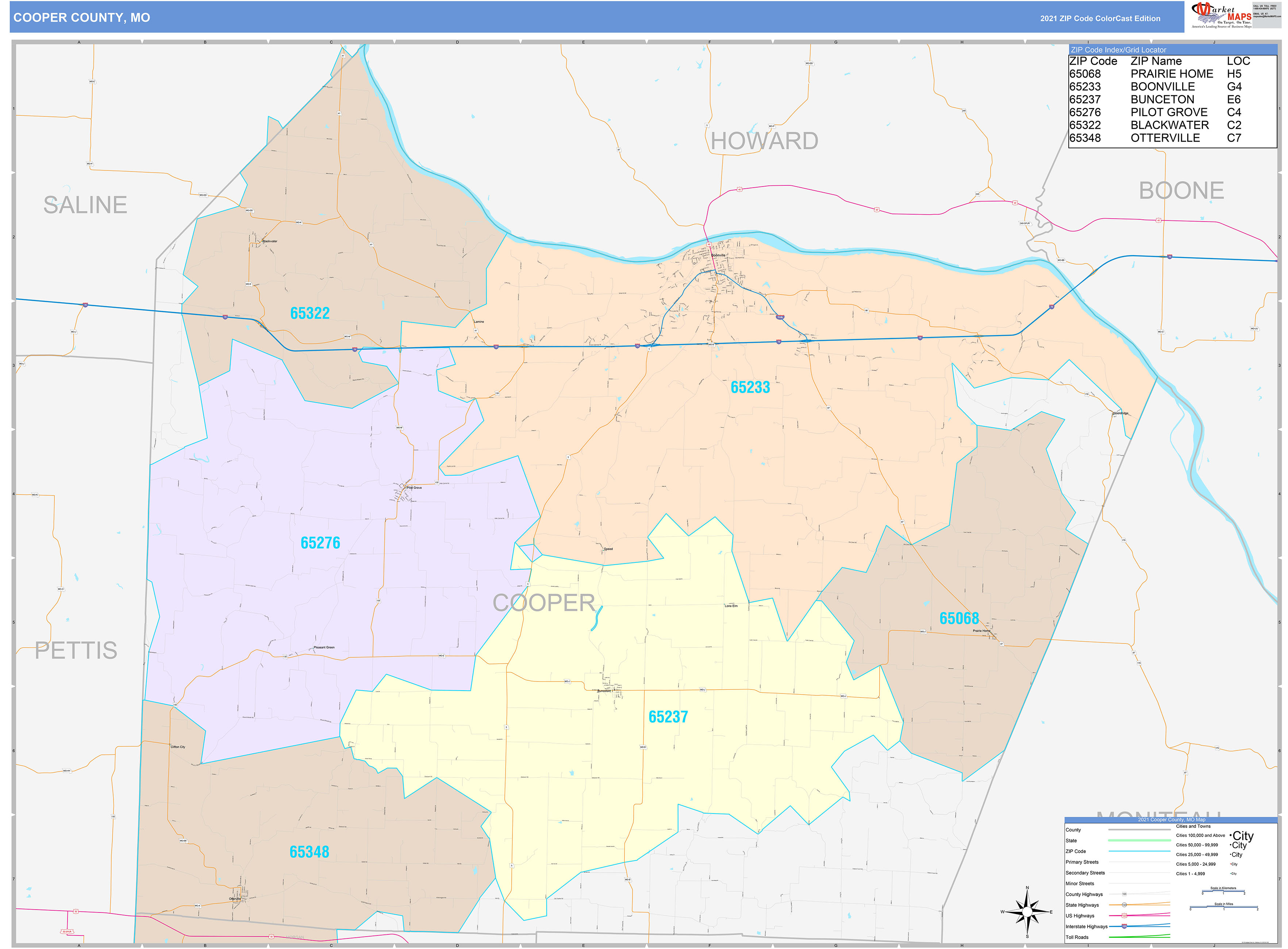 Cooper County, MO Wall Map Color Cast Style by MarketMAPS MapSales