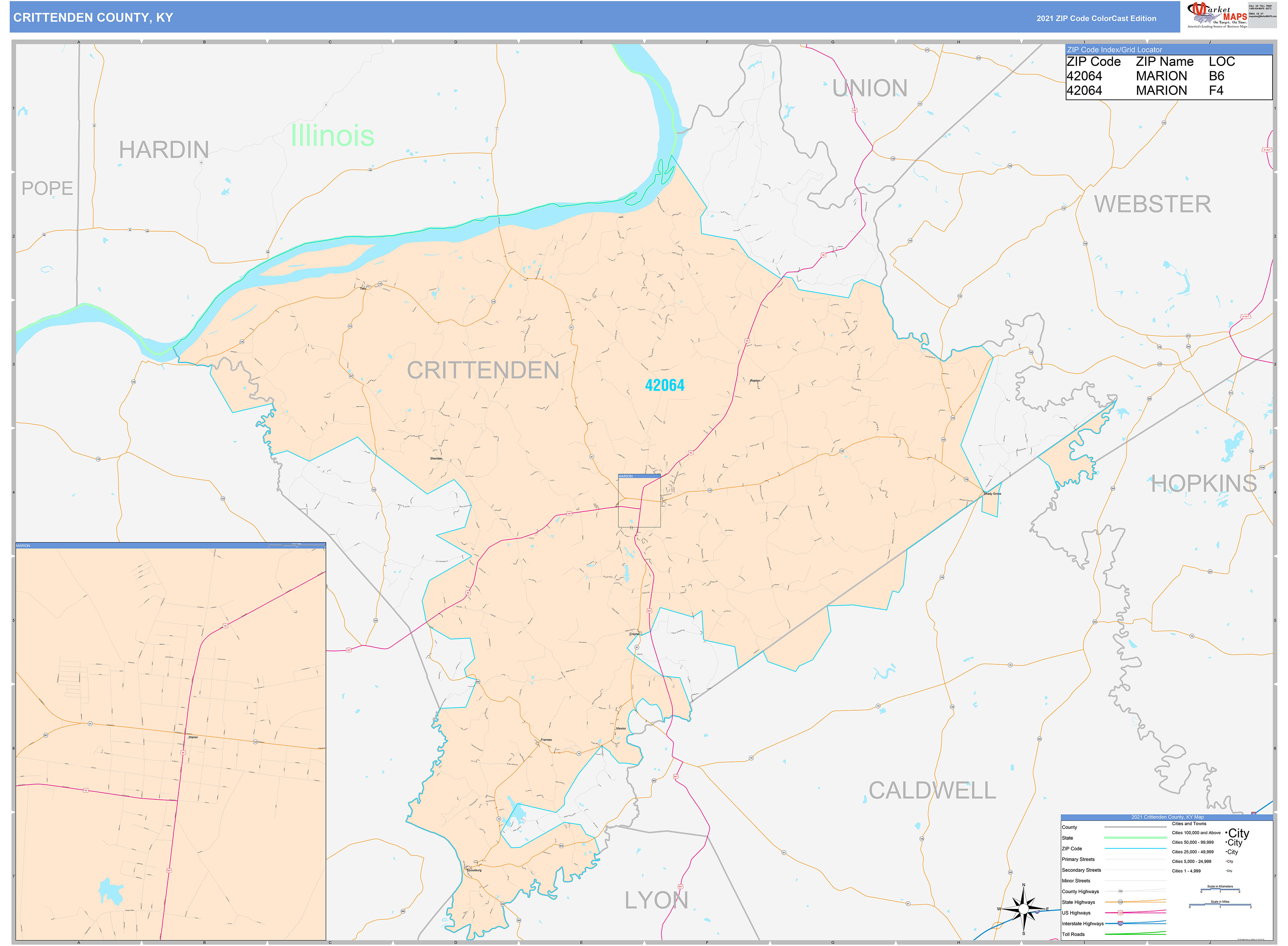 Crittenden County, KY Wall Map Color Cast Style by MarketMAPS MapSales