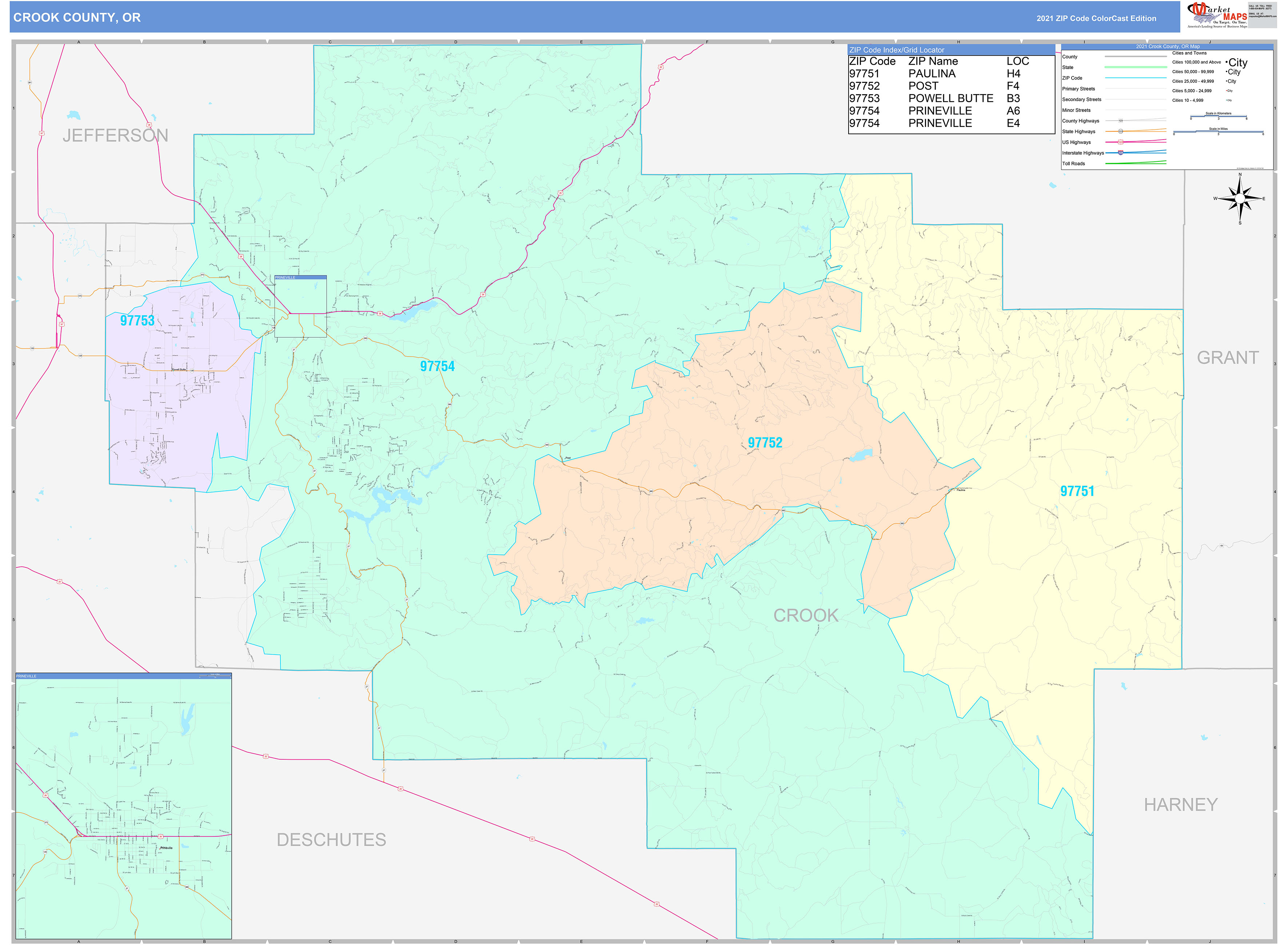 Oregon.arrests.org Crook County Crook County, OR Wall Map Color Cast Style by MarketMAPS - MapSales.com