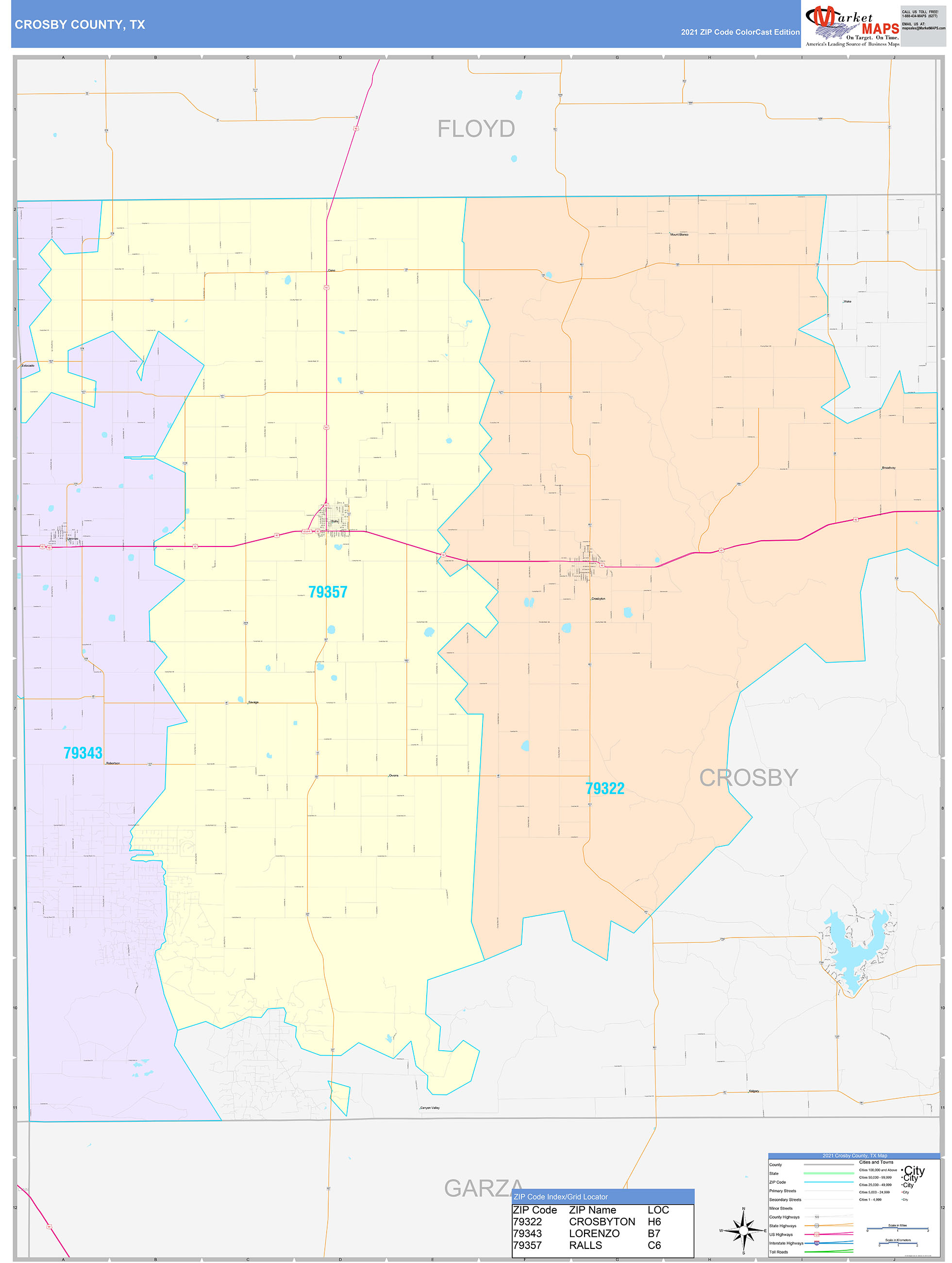 Crosby County, TX Wall Map Color Cast Style by MarketMAPS MapSales