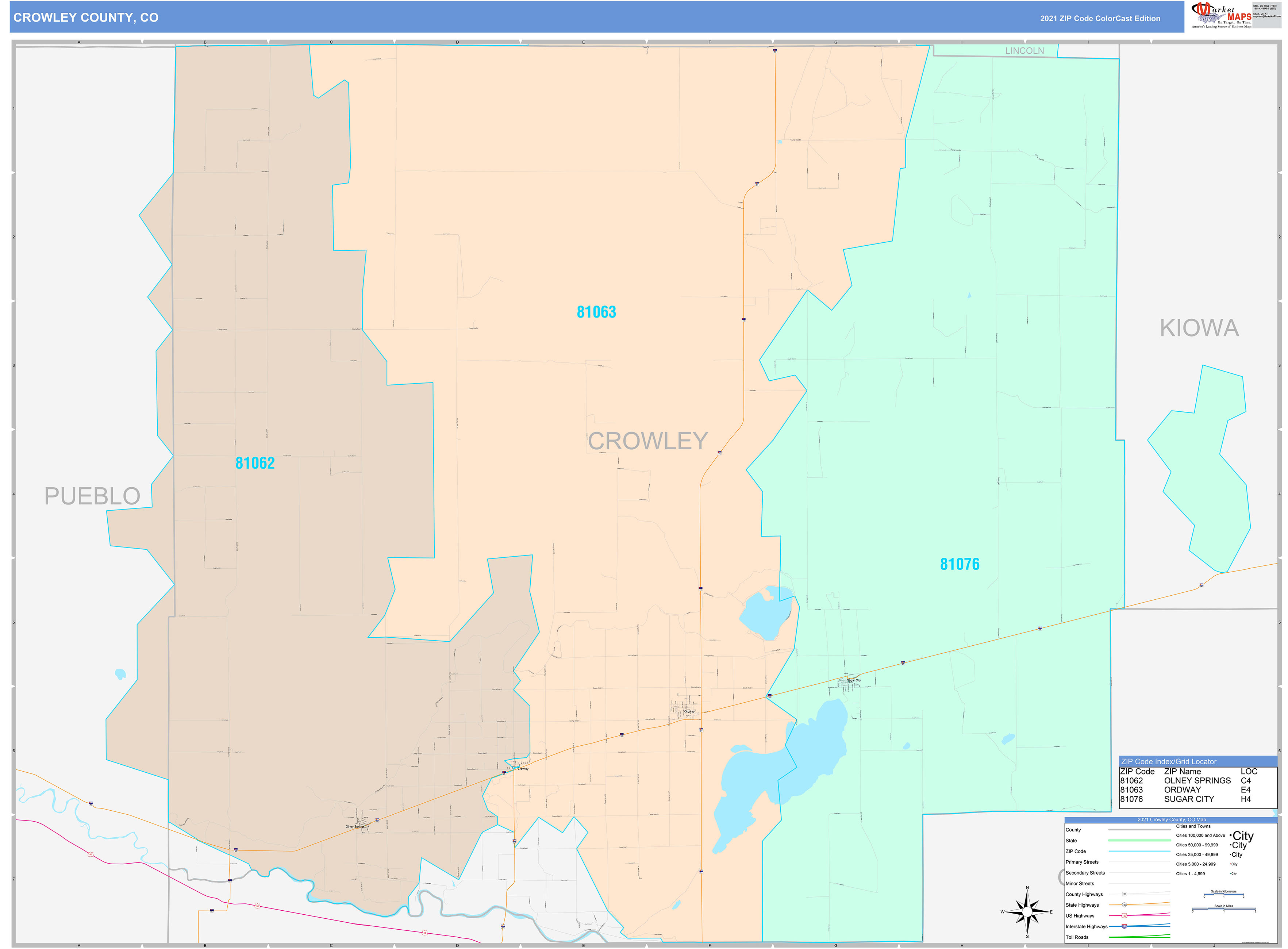 Crowley County, CO Wall Map Color Cast Style by MarketMAPS