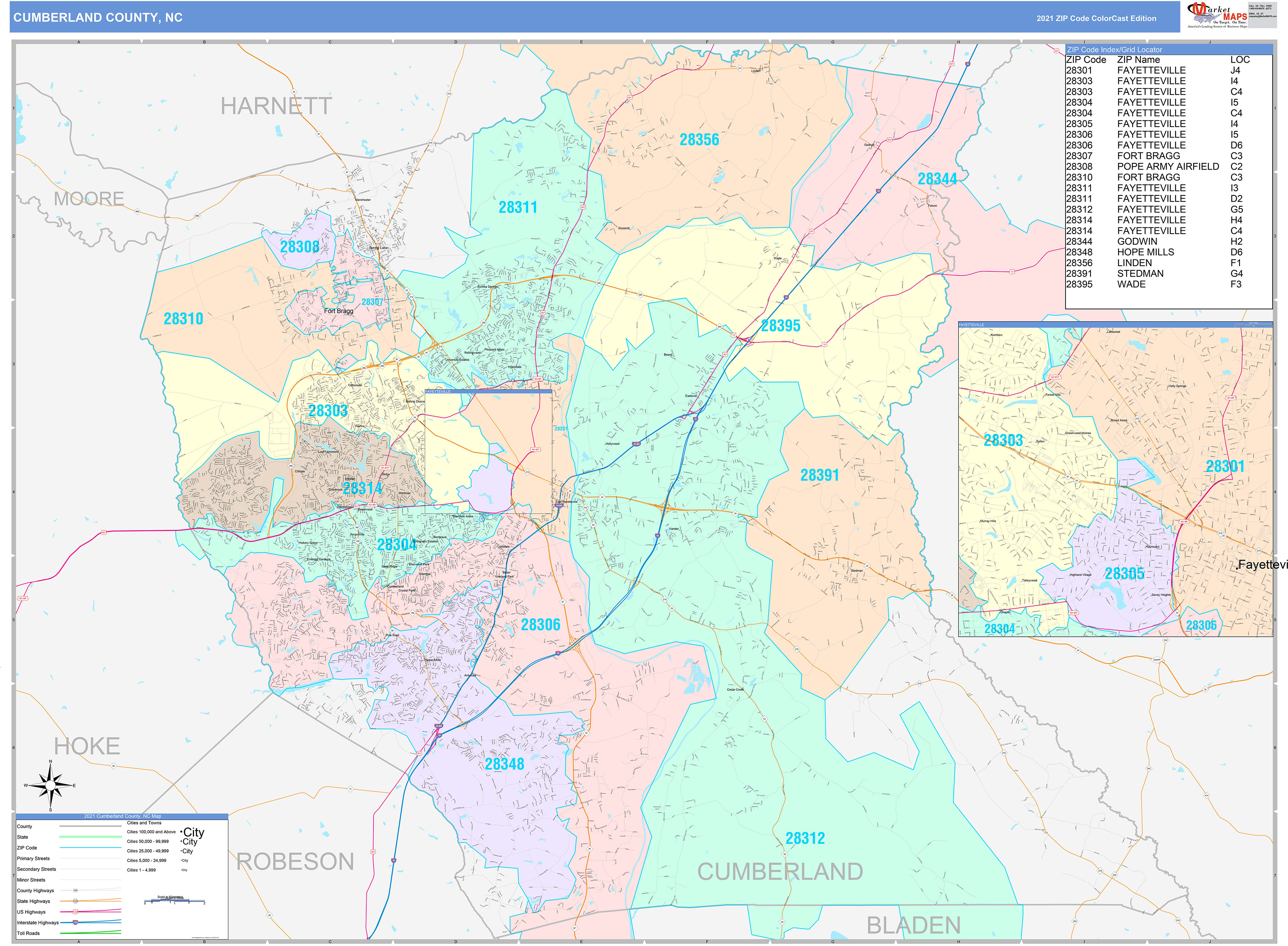 Cumberland County, NC Wall Map Color Cast Style by MarketMAPS MapSales