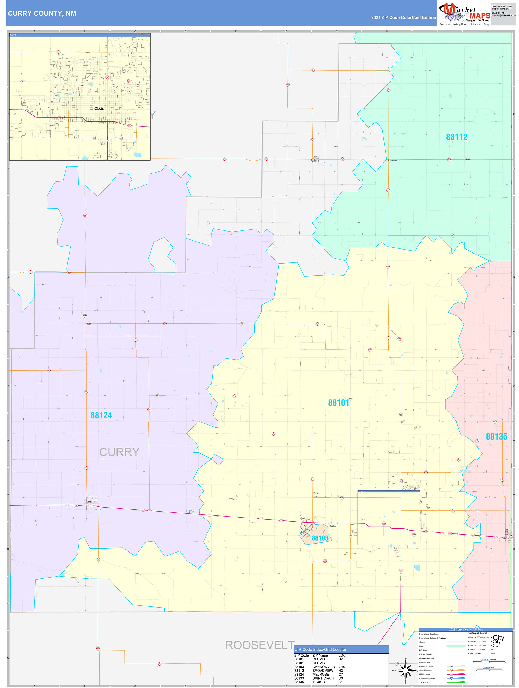 Curry County, NM Wall Map Color Cast Style by MarketMAPS