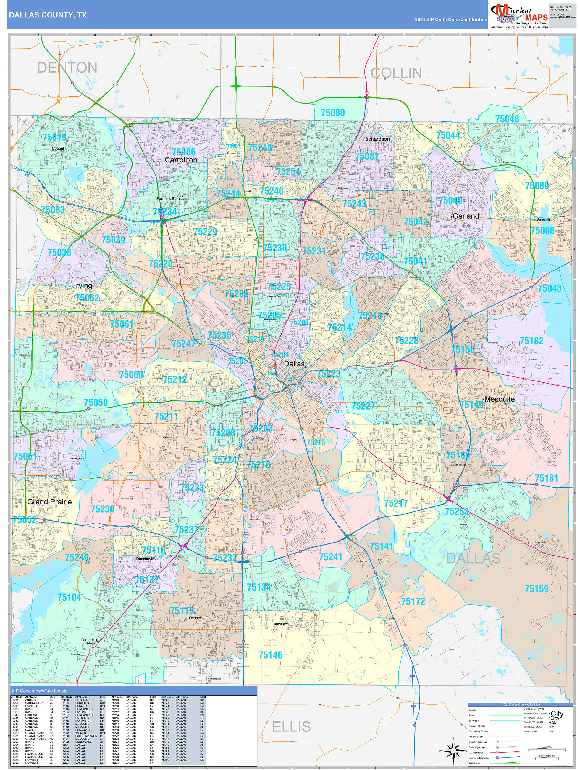 Dallas County Tx Wall Map Color Cast Style By Marketmaps