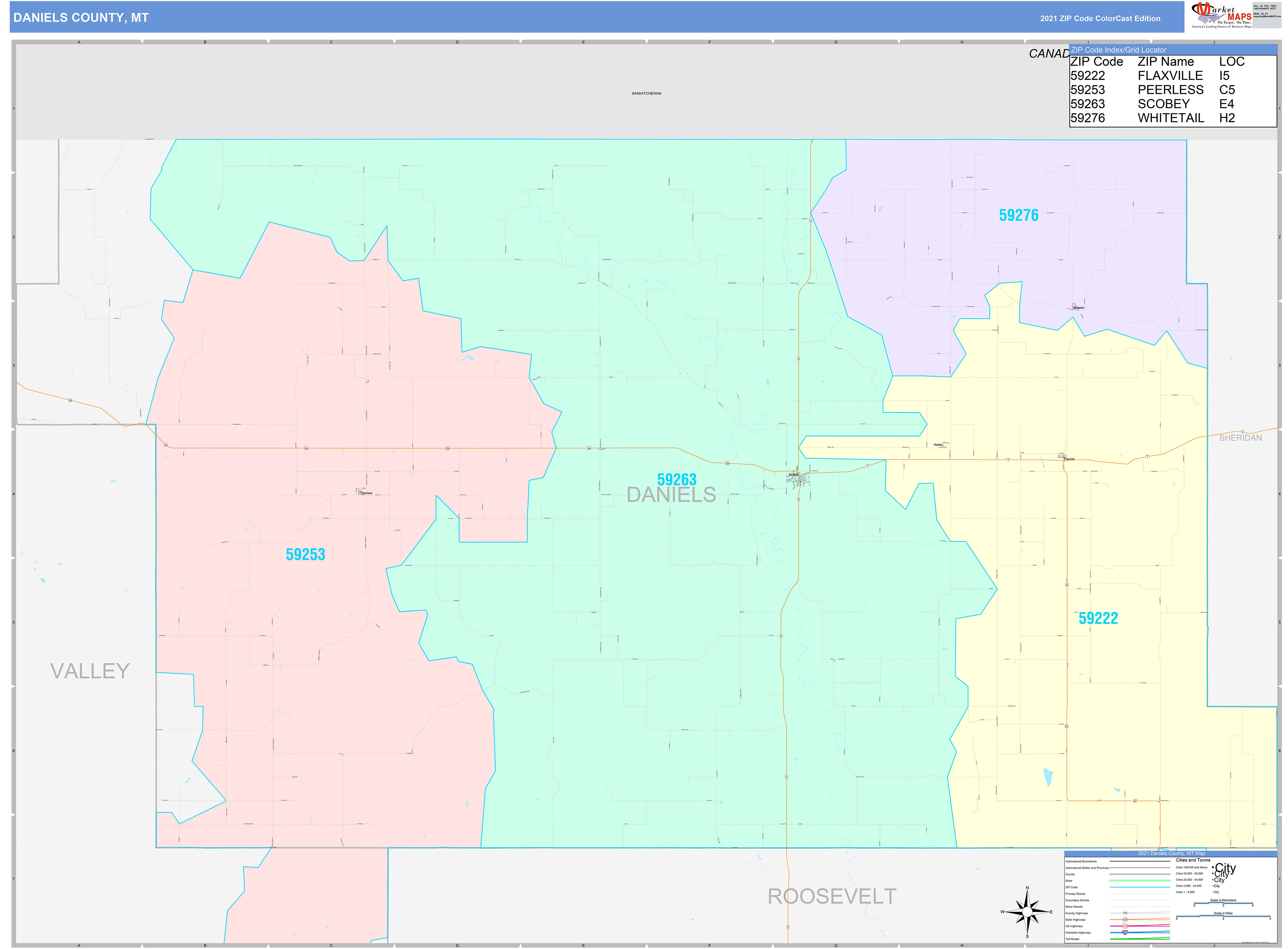 Daniels County, MT Wall Map Color Cast Style by MarketMAPS