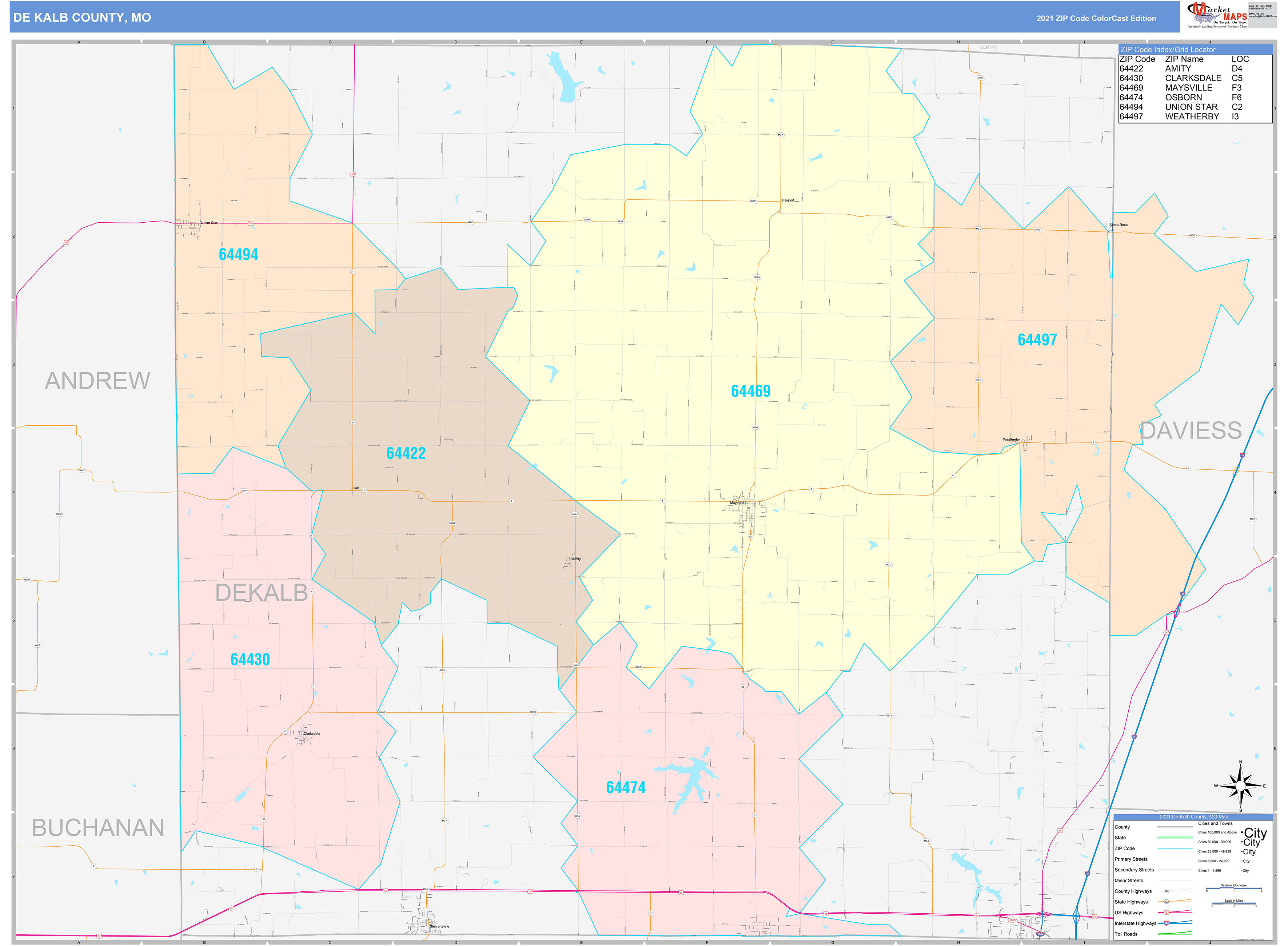 DeKalb County, MO Wall Map Color Cast Style by MarketMAPS