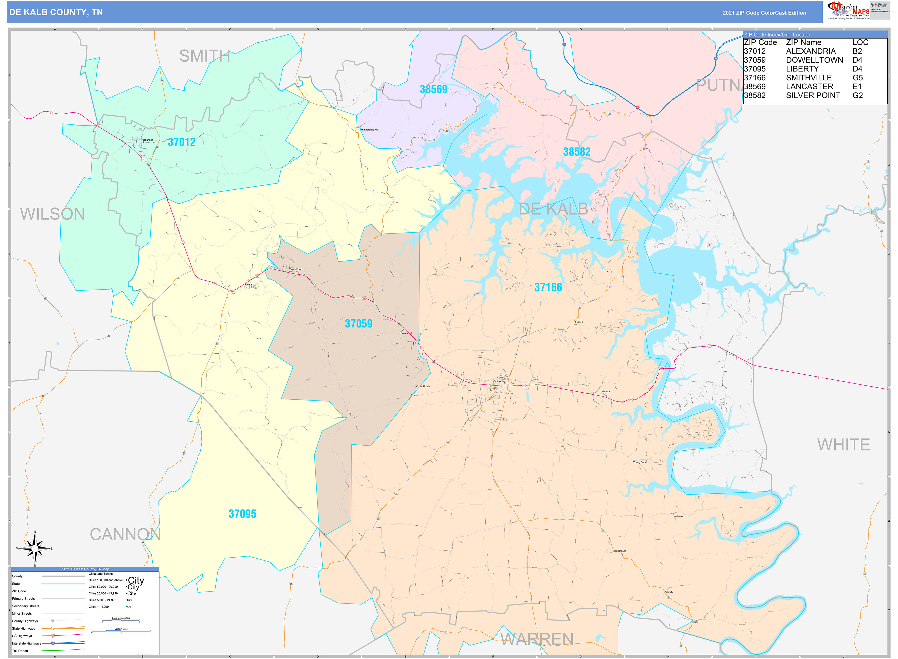 DeKalb County, TN Wall Map Color Cast Style by MarketMAPS