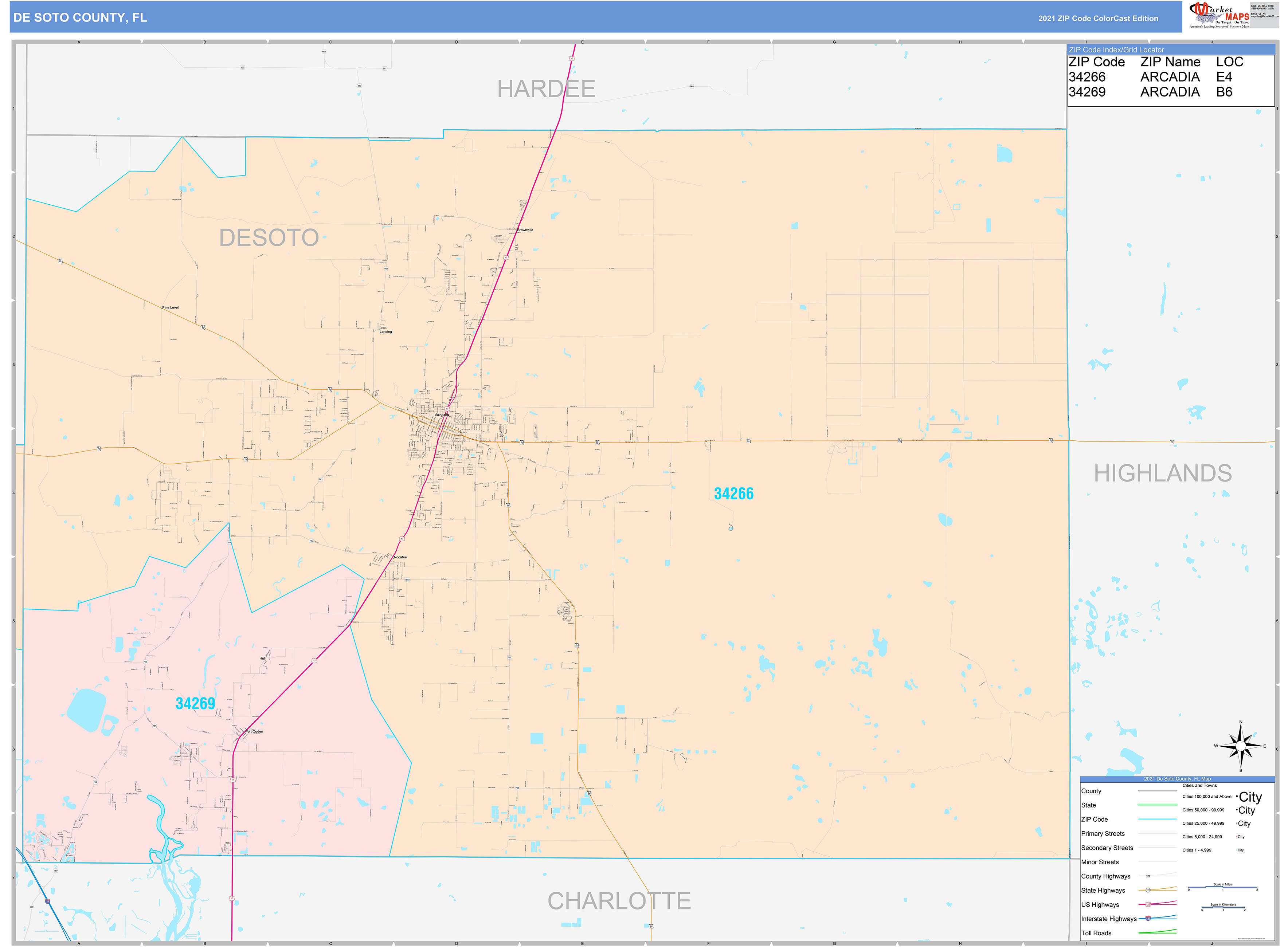 DeSoto County, FL Wall Map Color Cast Style by MarketMAPS