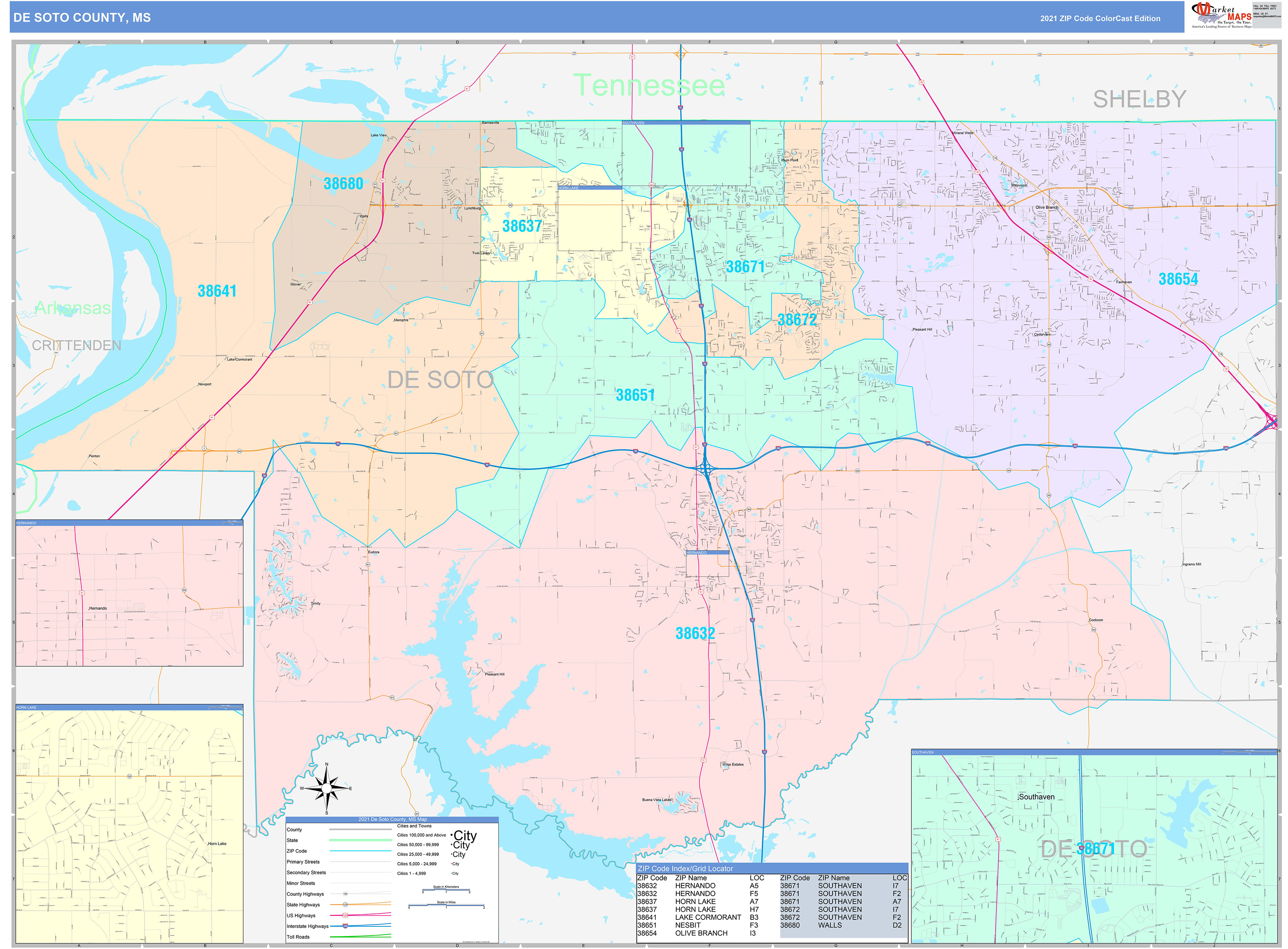DeSoto County, MS Wall Map Color Cast Style by MarketMAPS