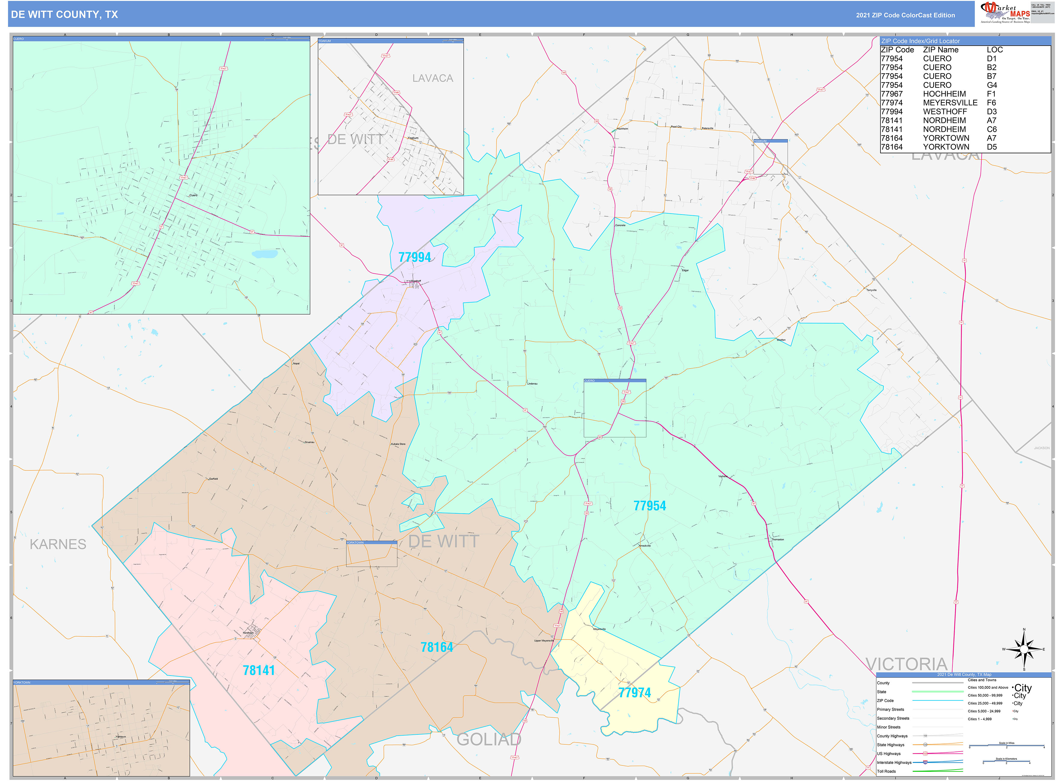 DeWitt County, TX Wall Map Color Cast Style by MarketMAPS