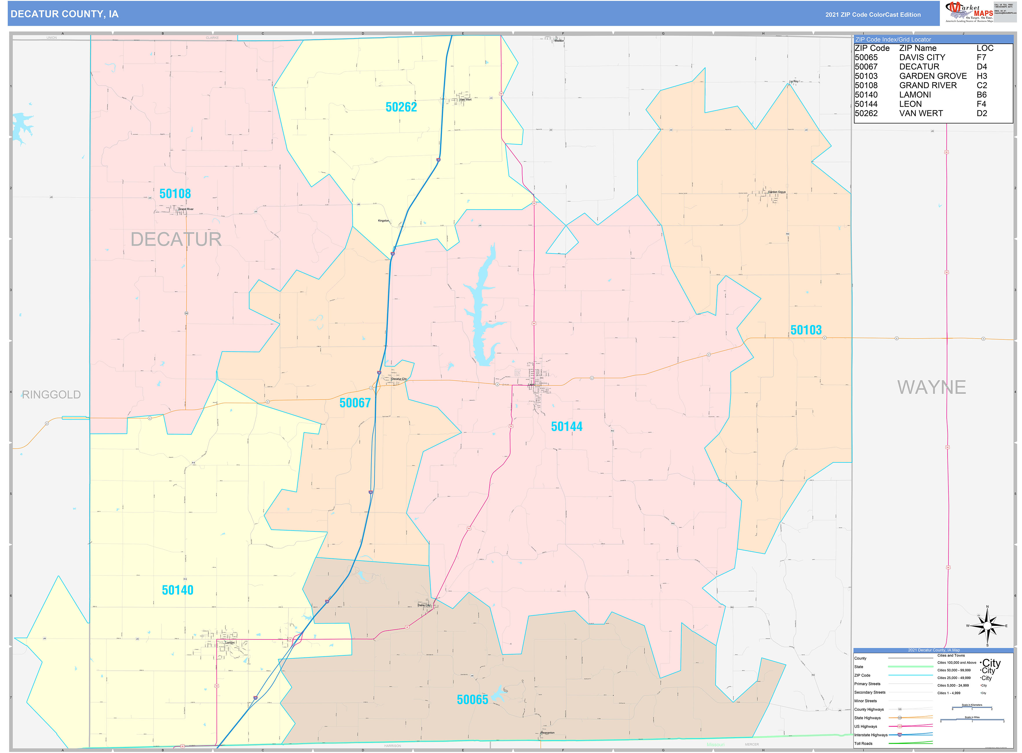 Decatur County, IA Wall Map Color Cast Style by MarketMAPS