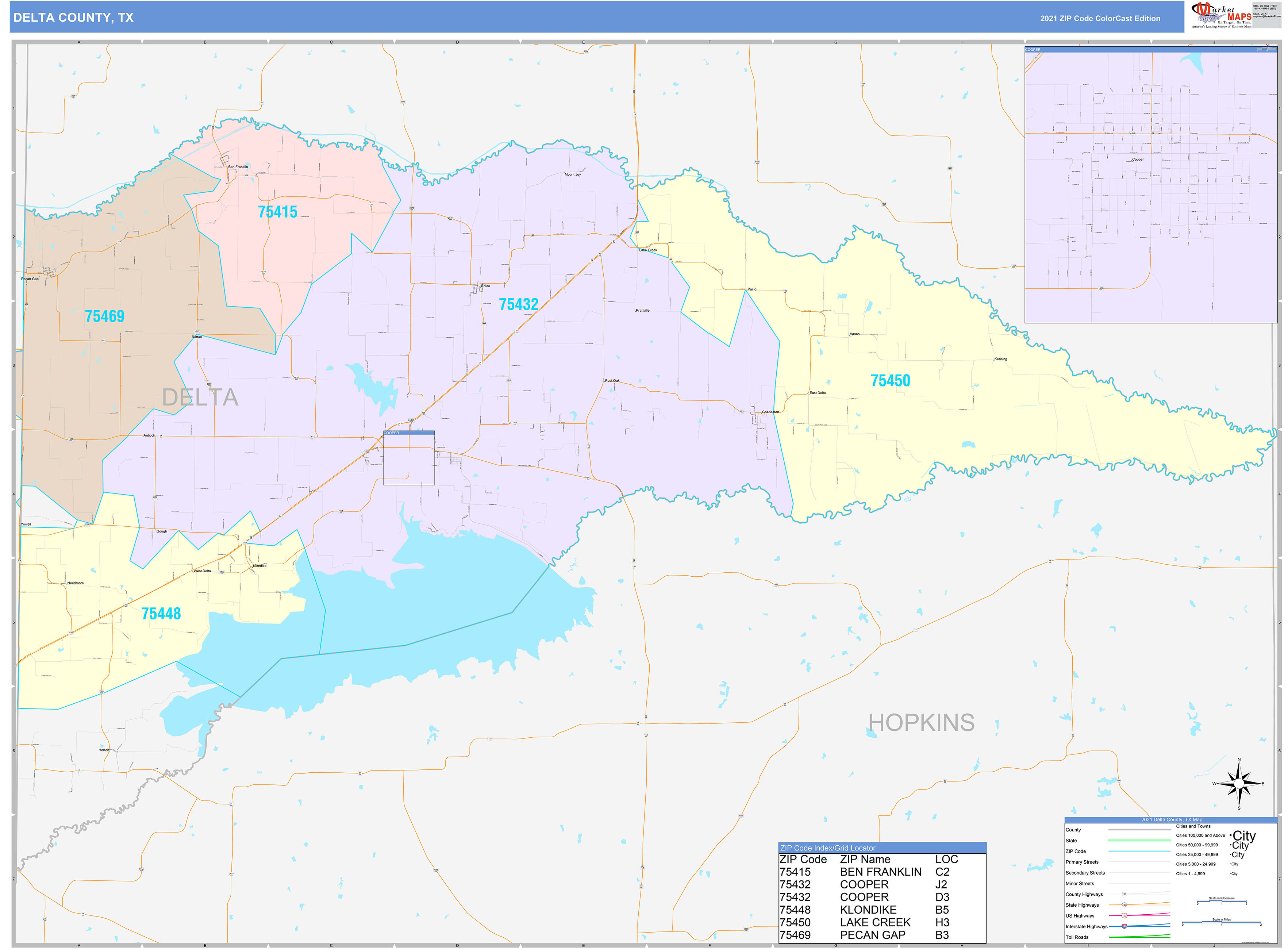 Delta County, TX Wall Map Color Cast Style by MarketMAPS