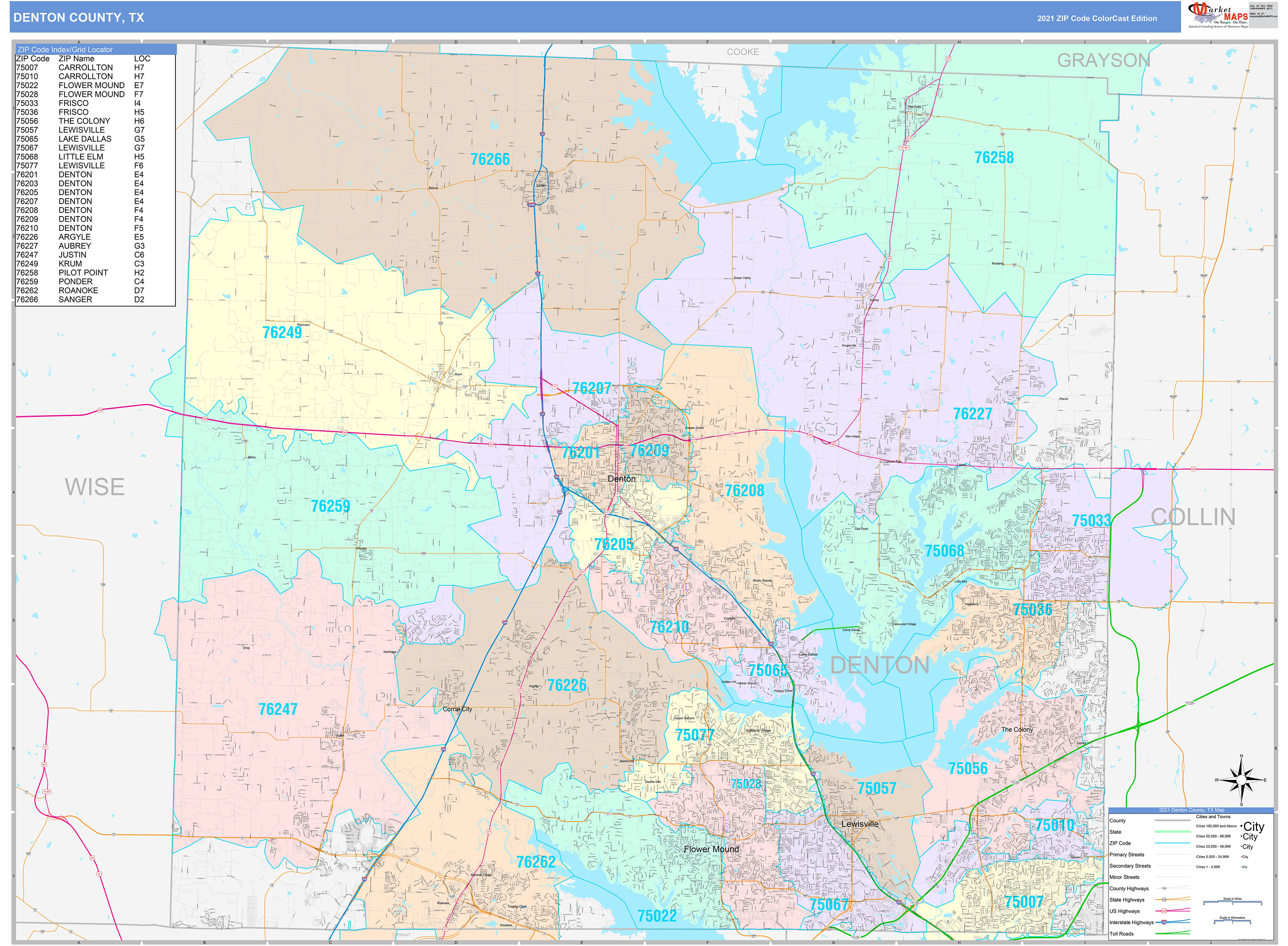 Denton County Tx Wall Map Color Cast Style By Marketmaps Mapsales