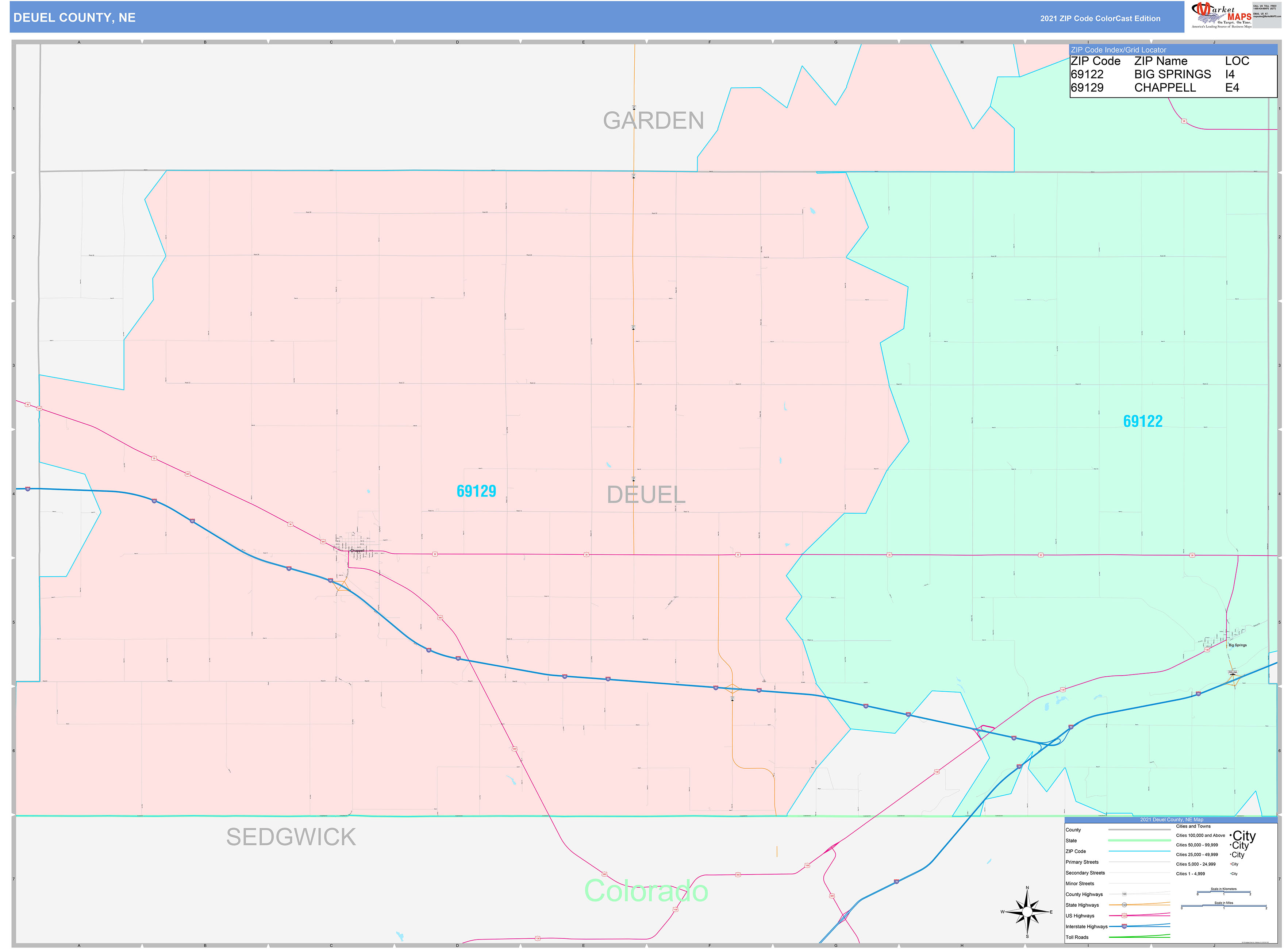 Deuel County, NE Wall Map Color Cast Style by MarketMAPS