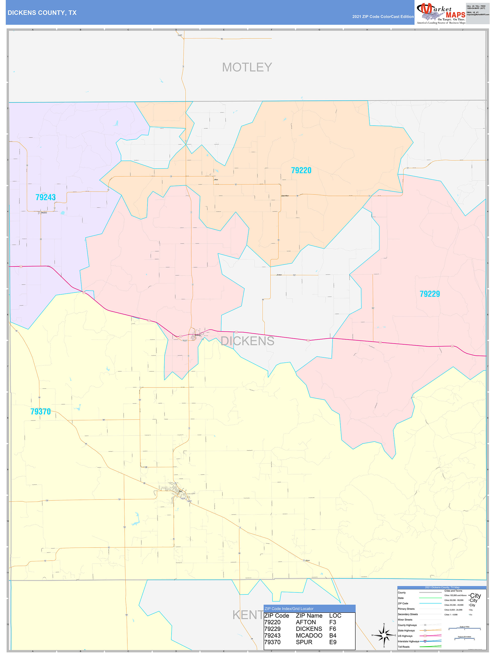 Dickens County, TX Wall Map Color Cast Style by MarketMAPS