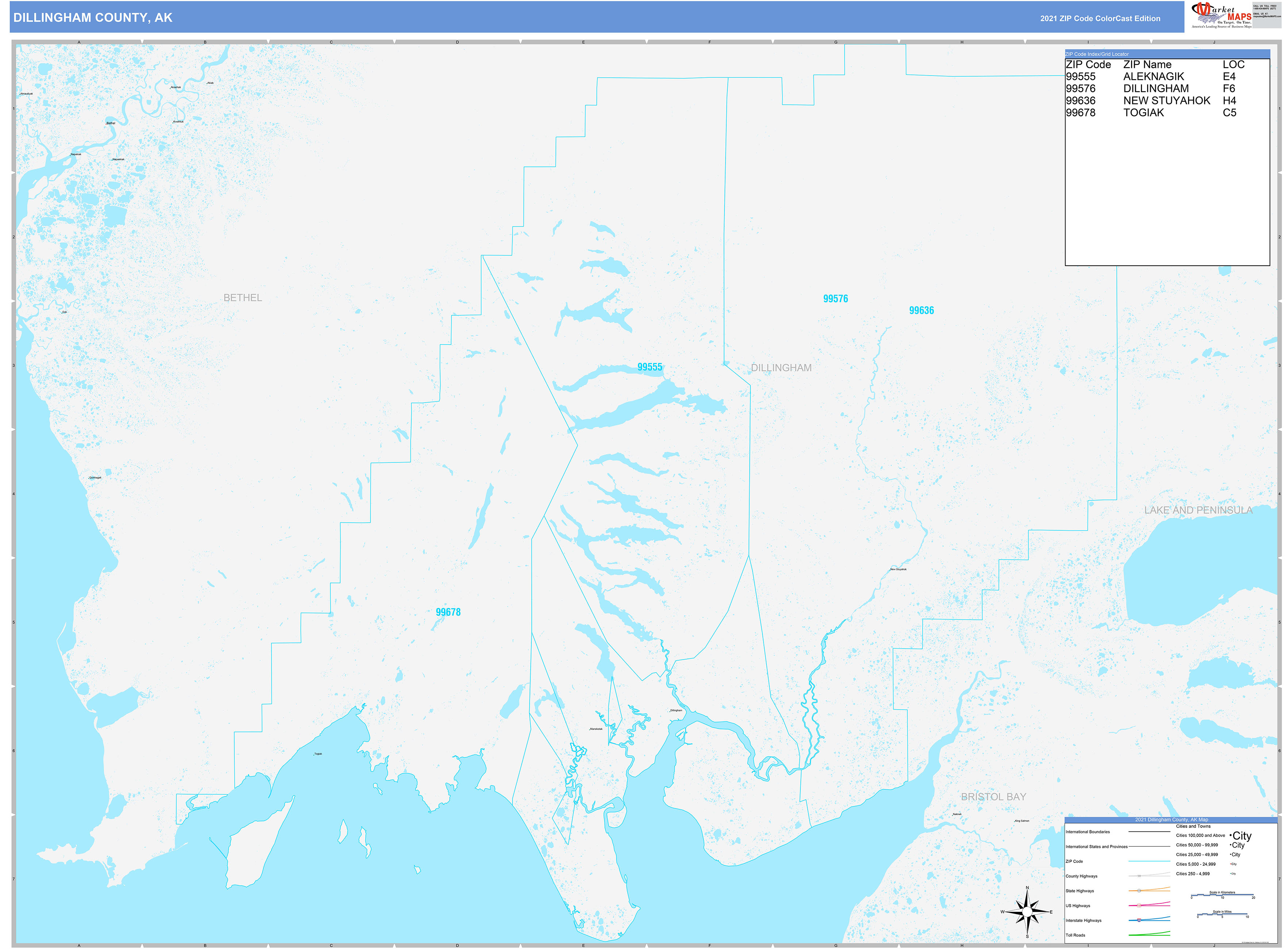 Dillingham County, AK Wall Map Color Cast Style by MarketMAPS