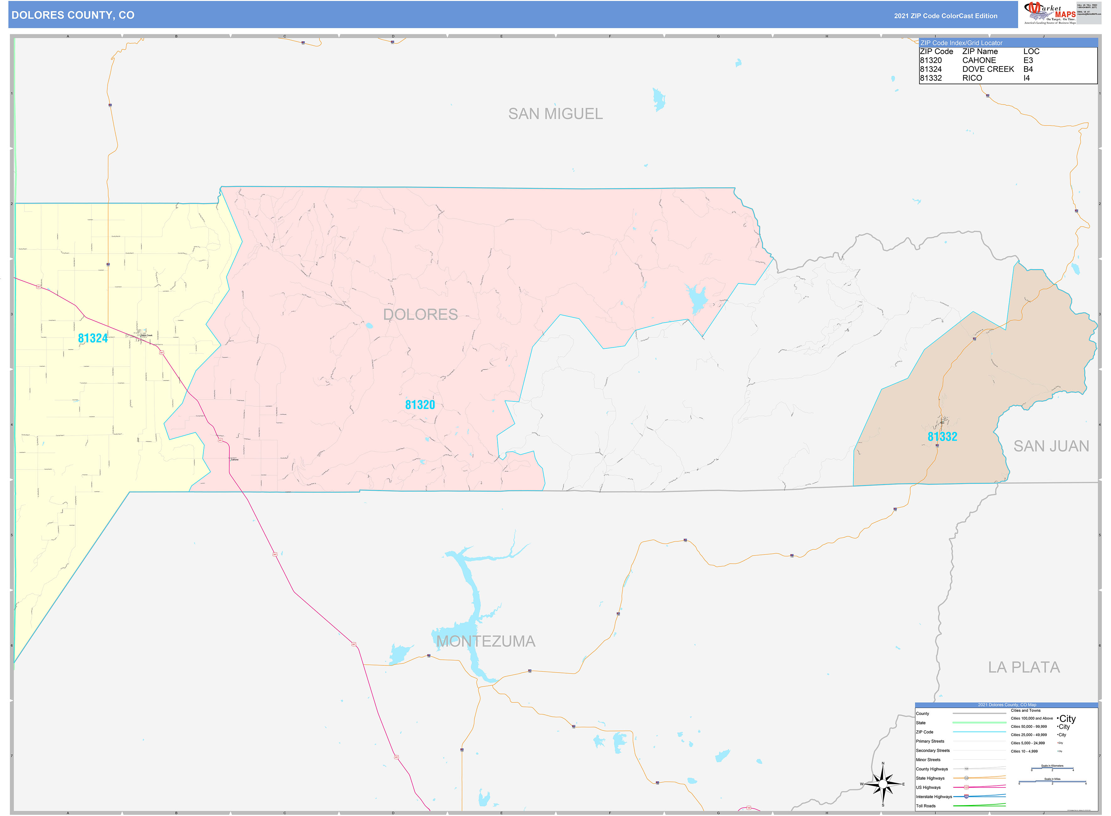 Dolores County, CO Wall Map Color Cast Style by MarketMAPS - MapSales.com