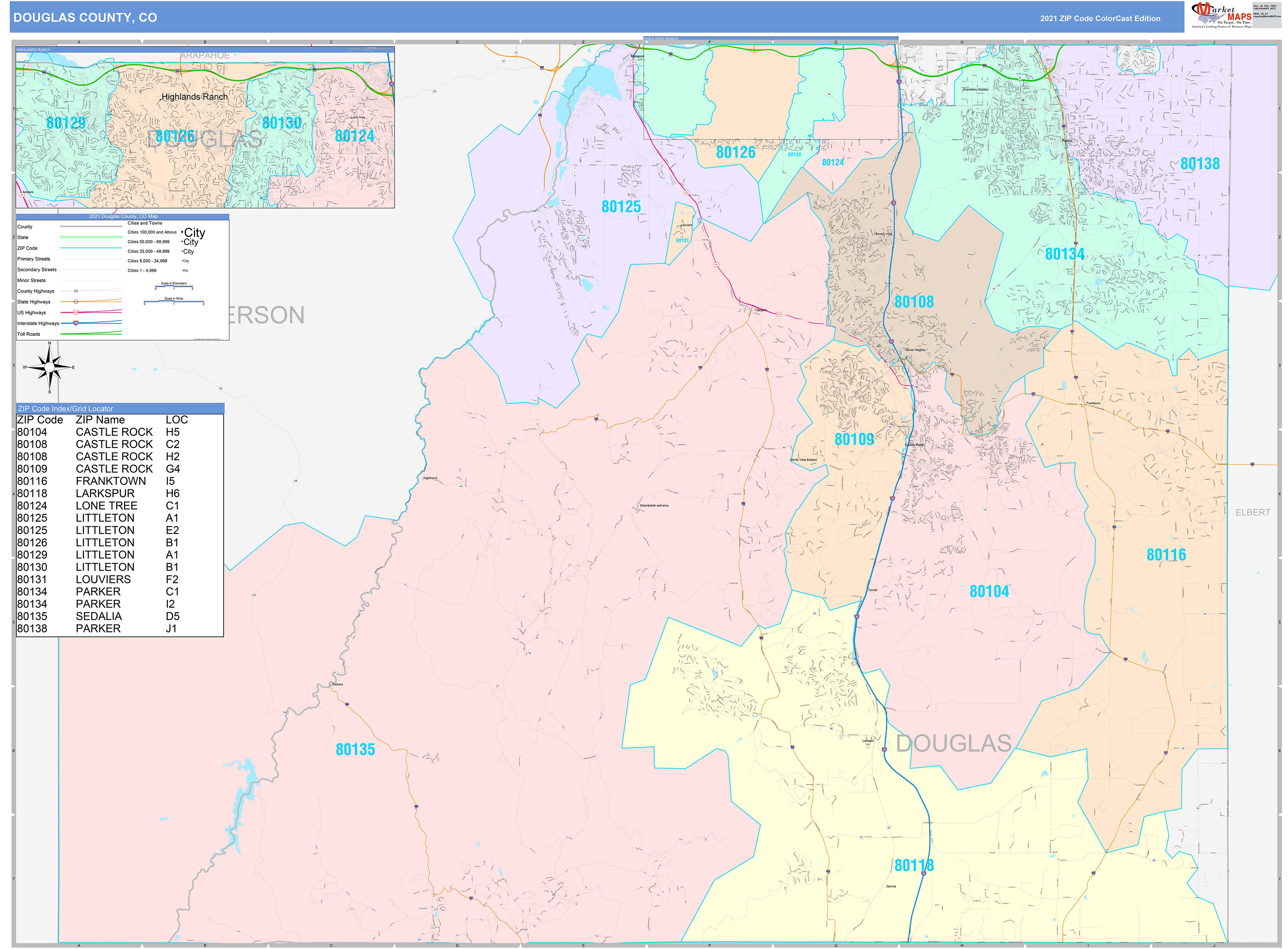 douglas-county-co-wall-map-color-cast-style-by-marketmaps-mapsales