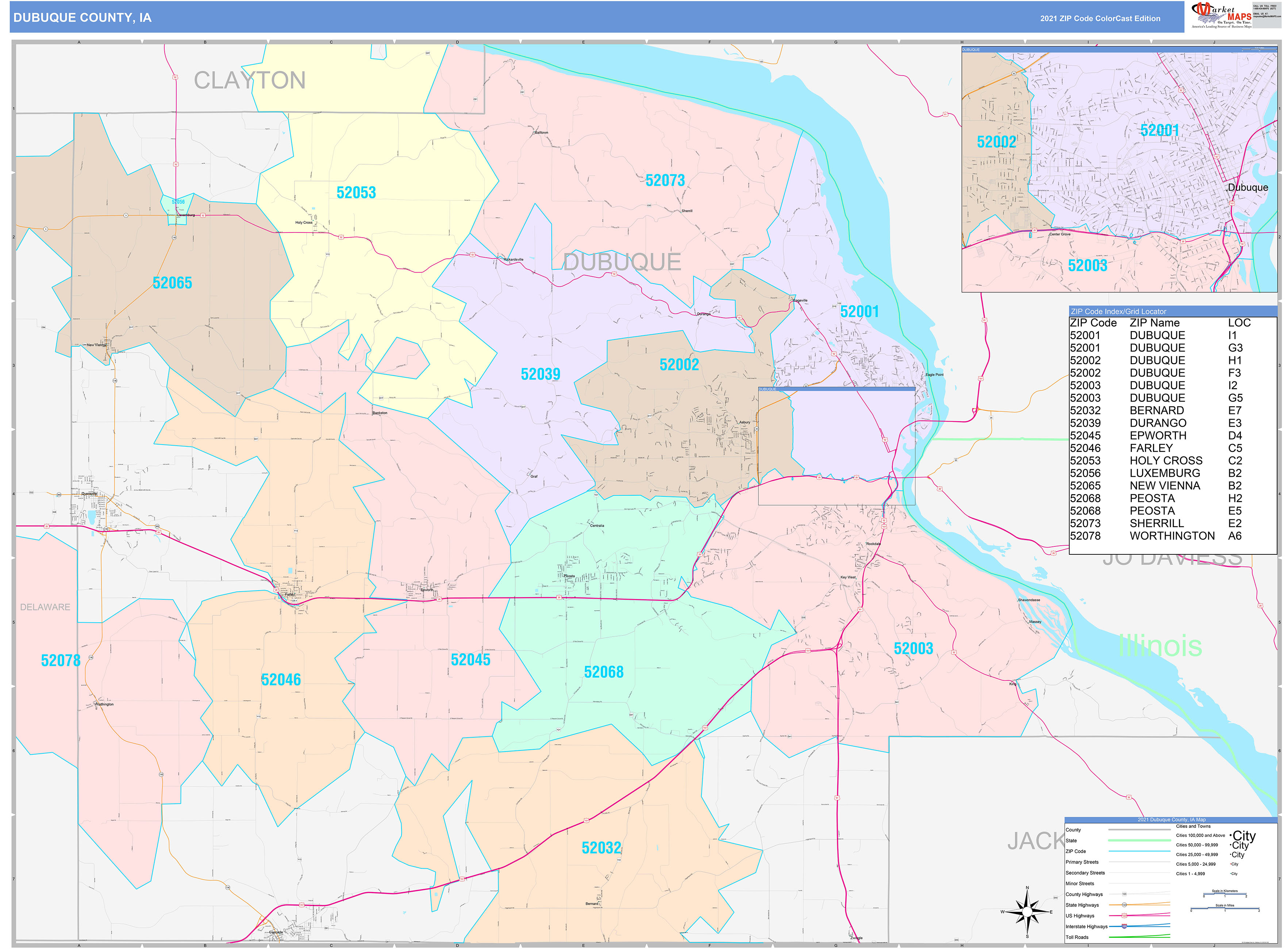 Dubuque County, IA Wall Map Color Cast Style by MarketMAPS MapSales