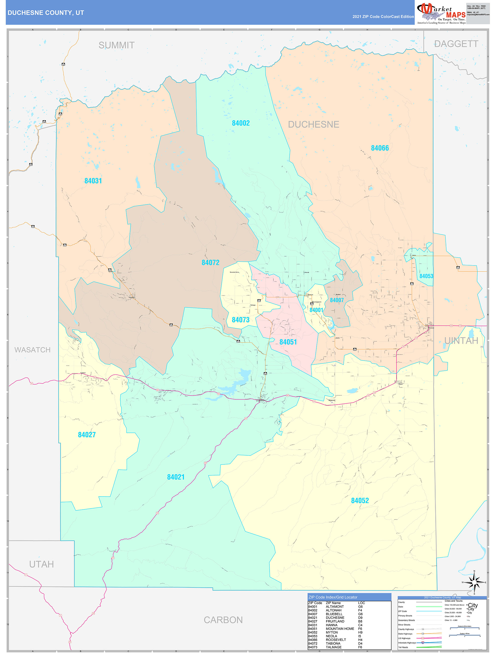 Duchesne County, UT Wall Map Color Cast Style by MarketMAPS MapSales